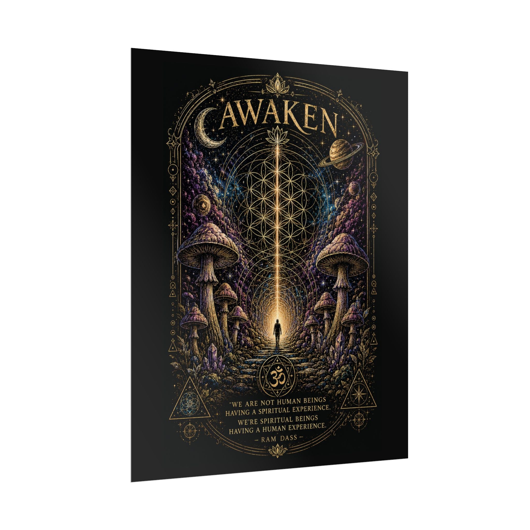 Awaken Mushroom Mystical Poster — Psychedelic Spiritual Wall Art (Rolled Poster)