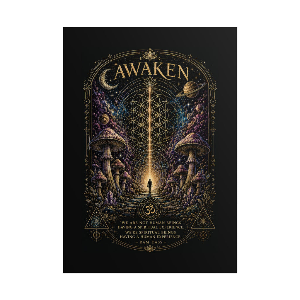 Awaken Mushroom Mystical Poster — Psychedelic Spiritual Wall Art (Rolled Poster)