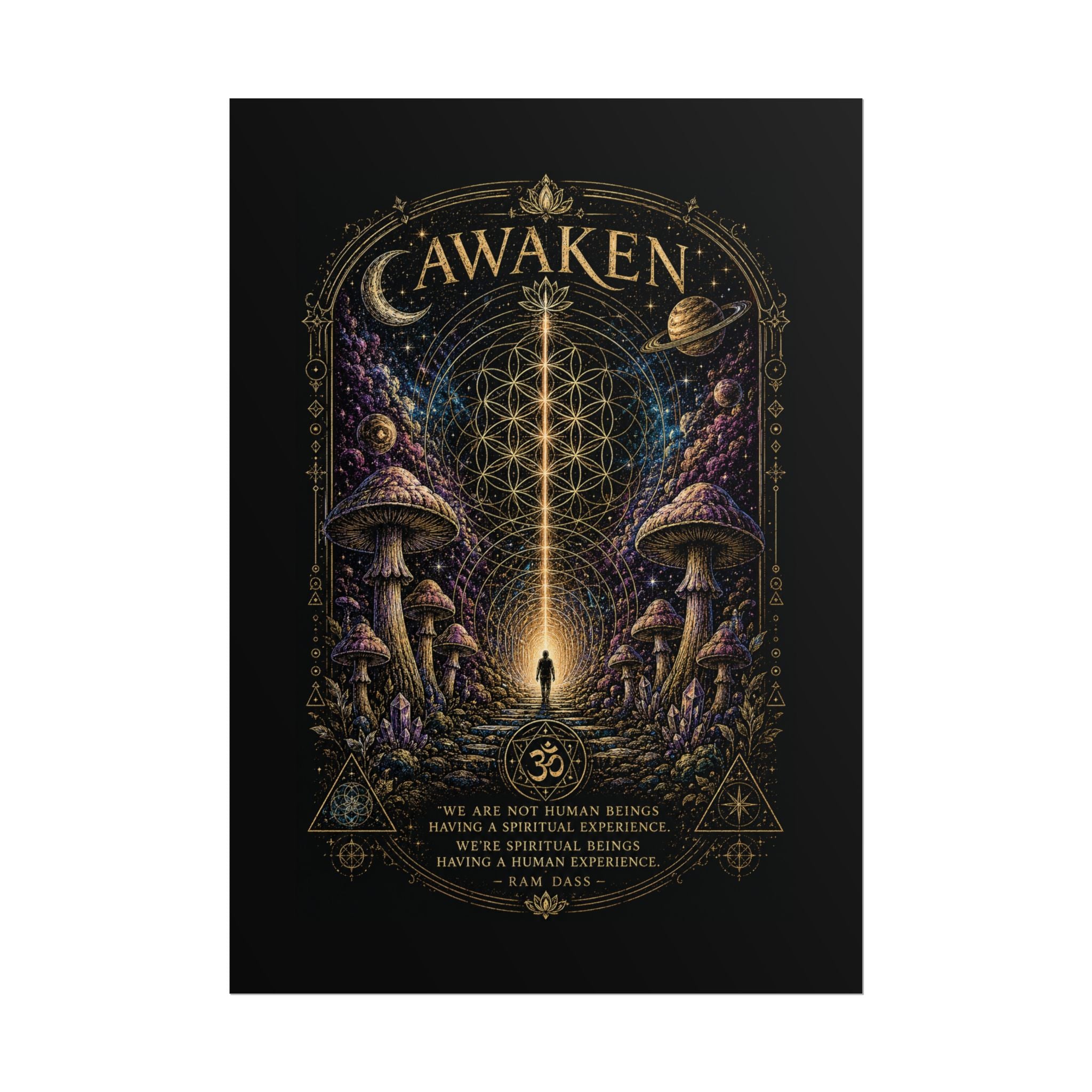 Awaken Mushroom Mystical Poster — Psychedelic Spiritual Wall Art (Rolled Poster)