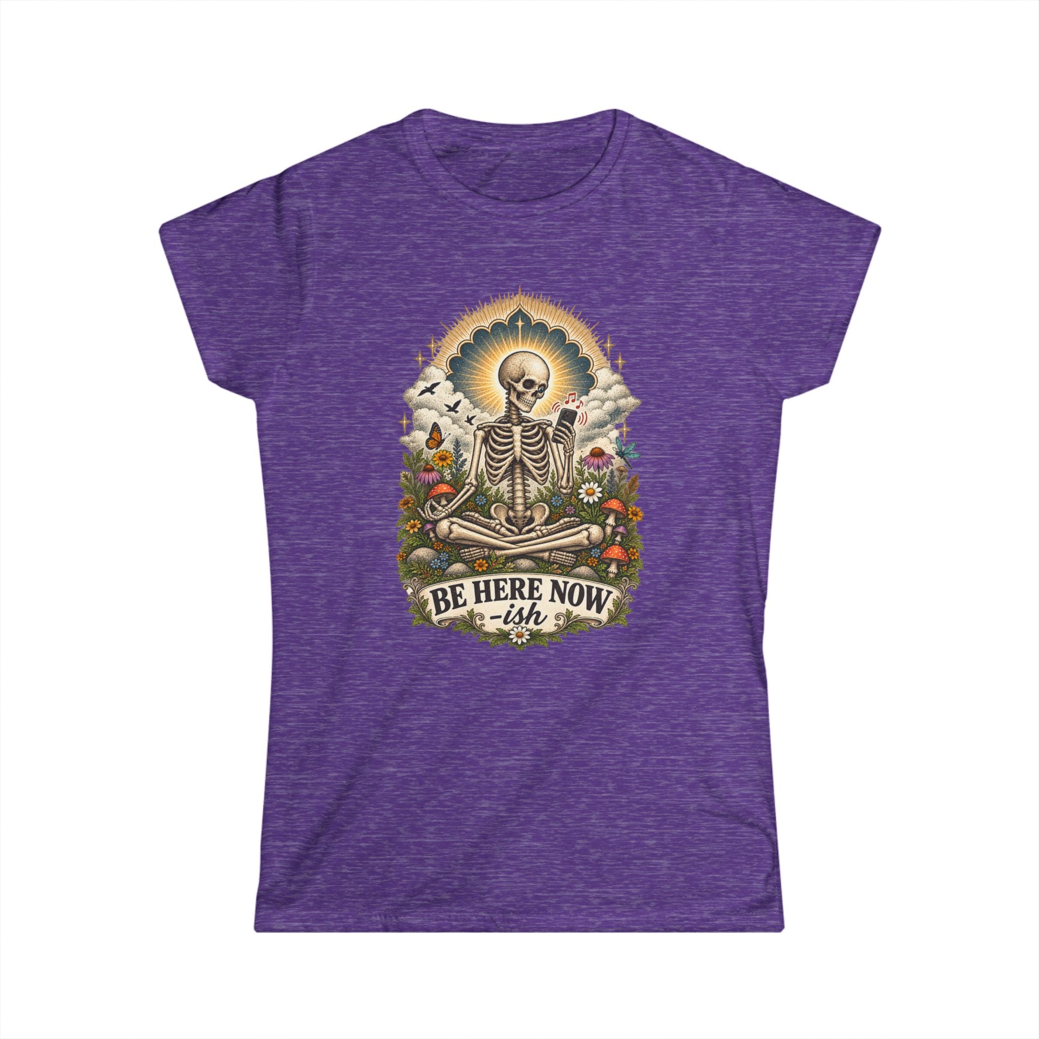 Be Here Now-ish Women's Tee – Meditation Skeleton Graphic T-Shirt