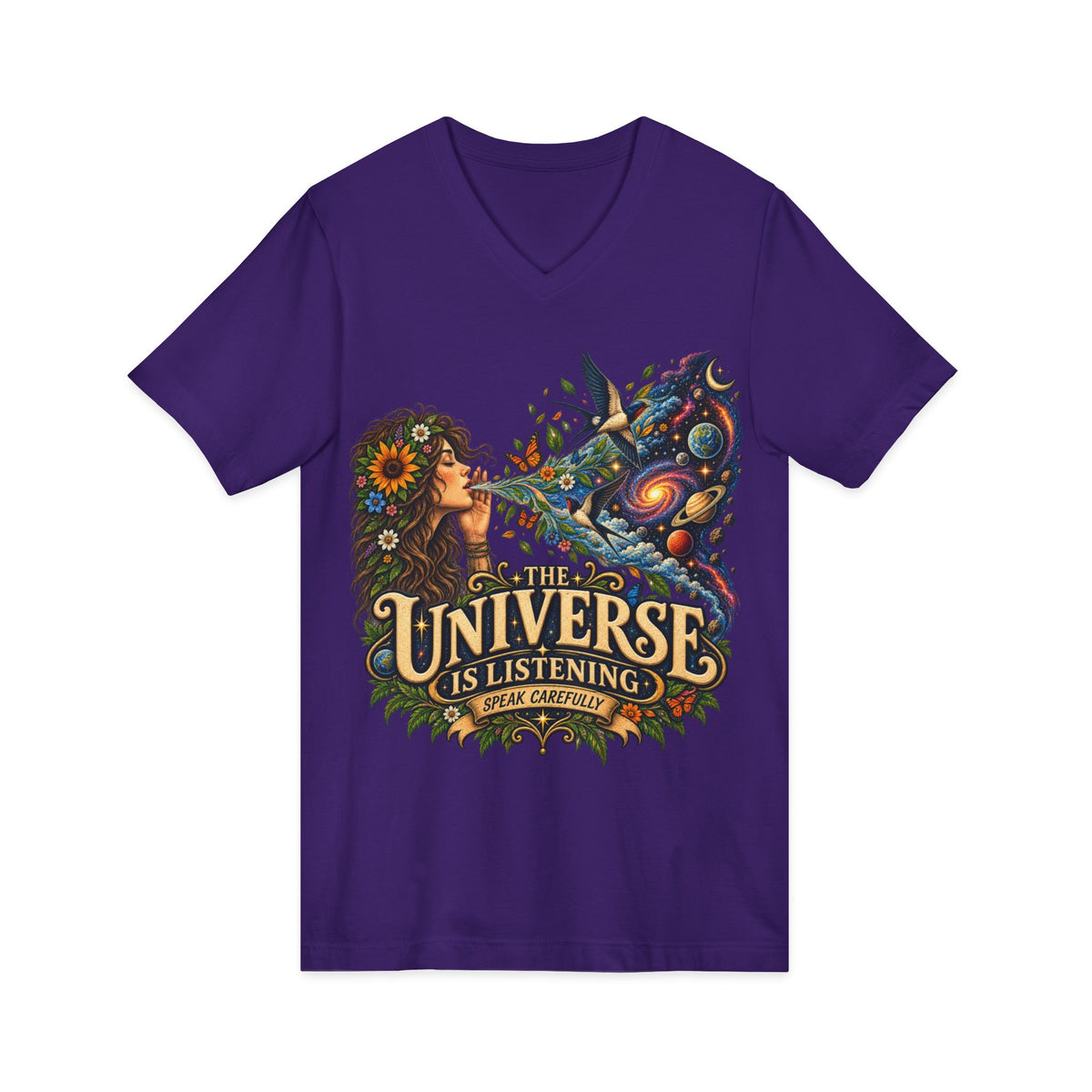 The Universe Is Listening – Unisex V-Neck Graphic Tee