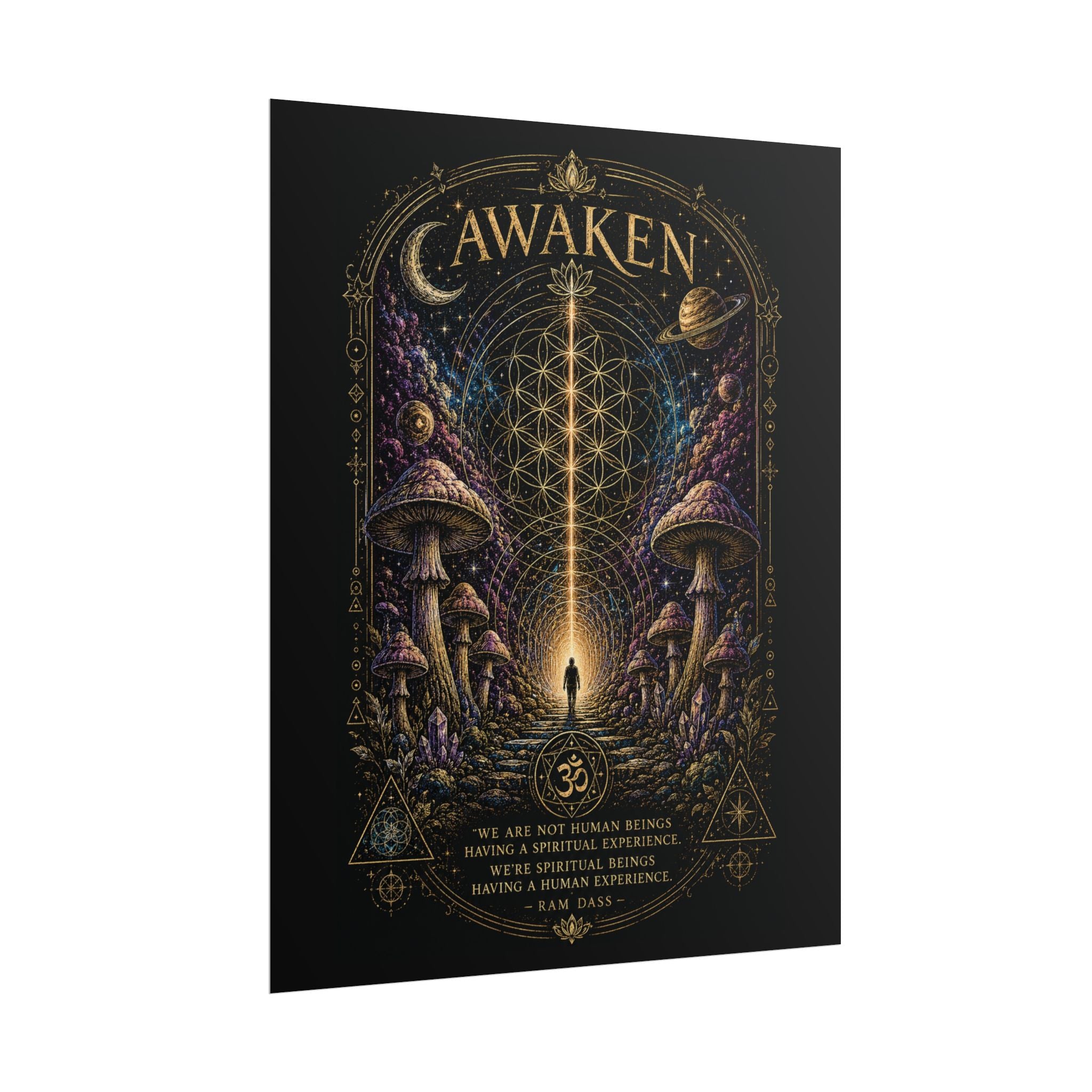 Awaken Mushroom Mystical Poster — Psychedelic Spiritual Wall Art (Rolled Poster)