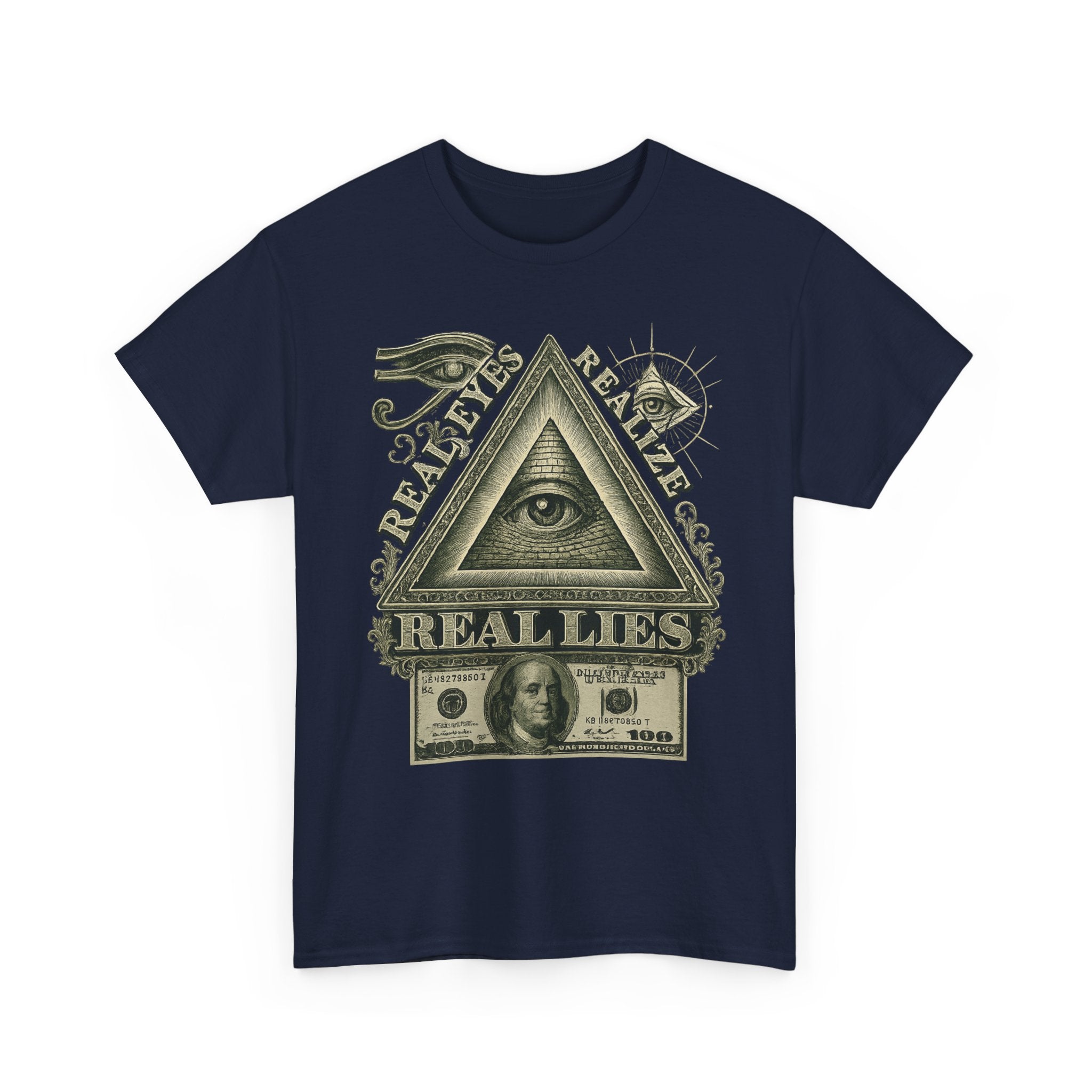 T-Shirt mit Auge der Vorsehung im Geld-Stil – Vintage-Währung Spirituelle Streetwear