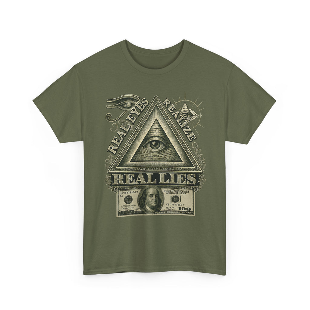 T-Shirt mit Auge der Vorsehung im Geld-Stil – Vintage-Währung Spirituelle Streetwear