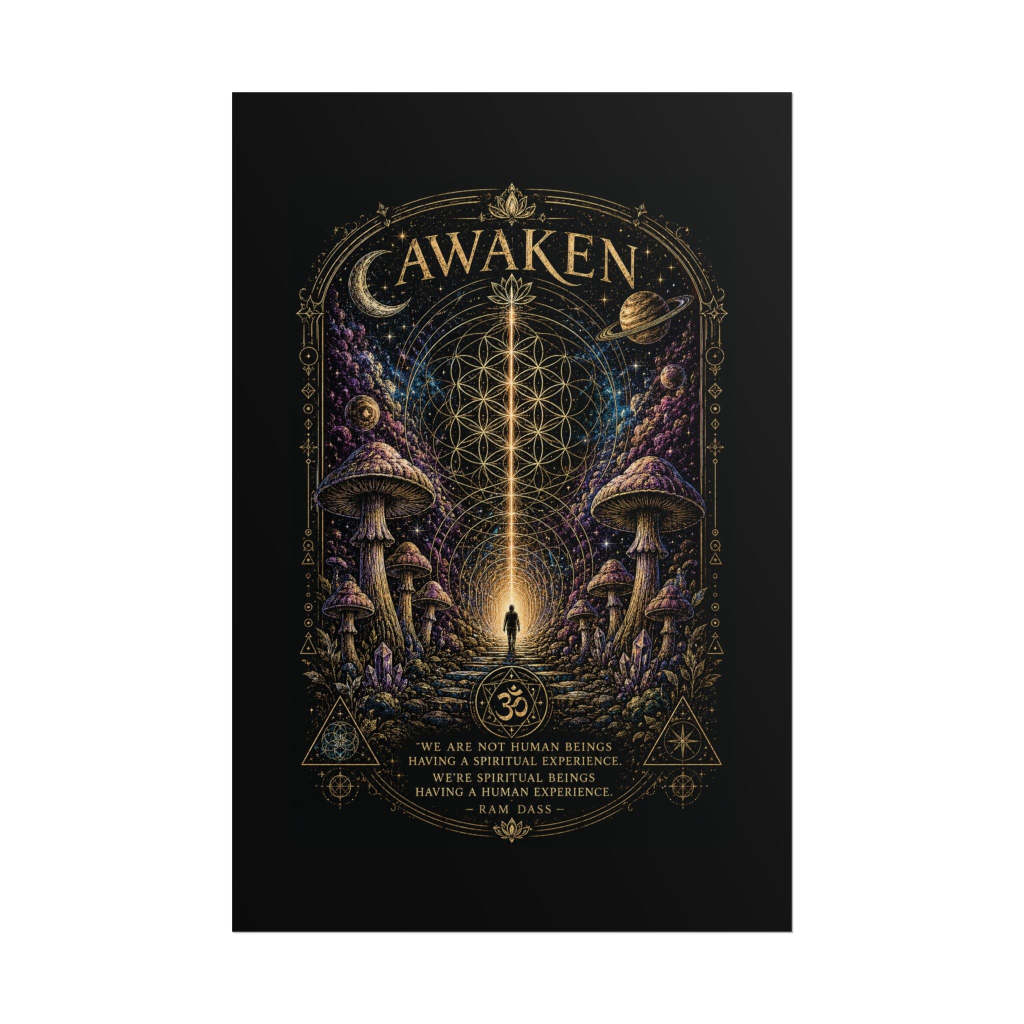Awaken Mushroom Mystical Poster — Psychedelic Spiritual Wall Art (Rolled Poster)