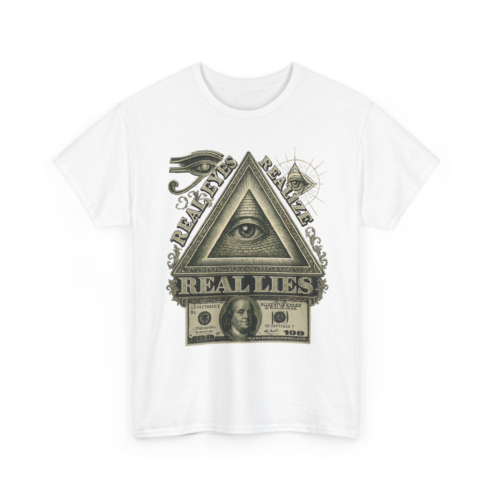T-Shirt mit Auge der Vorsehung im Geld-Stil – Vintage-Währung Spirituelle Streetwear