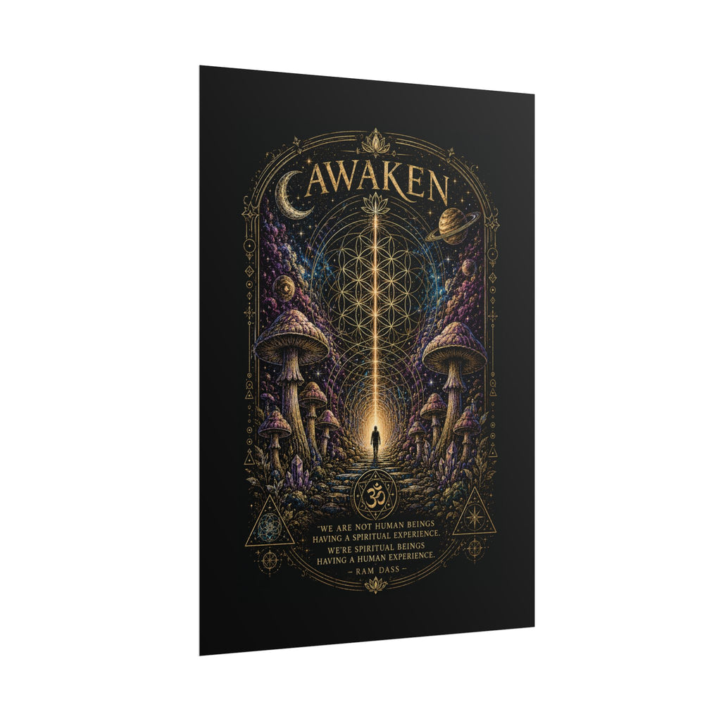 Awaken Mushroom Mystical Poster — Psychedelic Spiritual Wall Art (Rolled Poster)