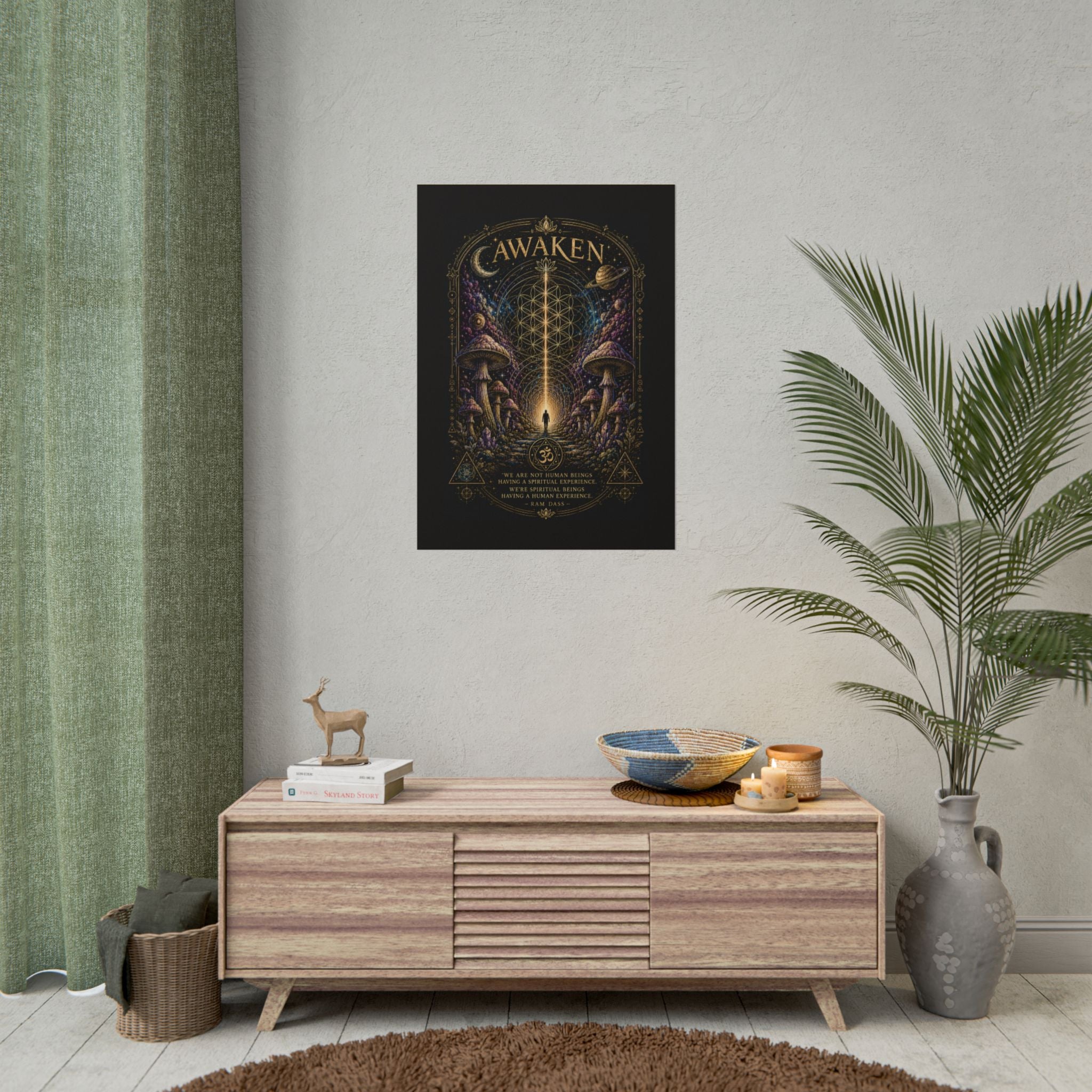 Awaken Mushroom Mystical Poster — Psychedelic Spiritual Wall Art (Rolled Poster)