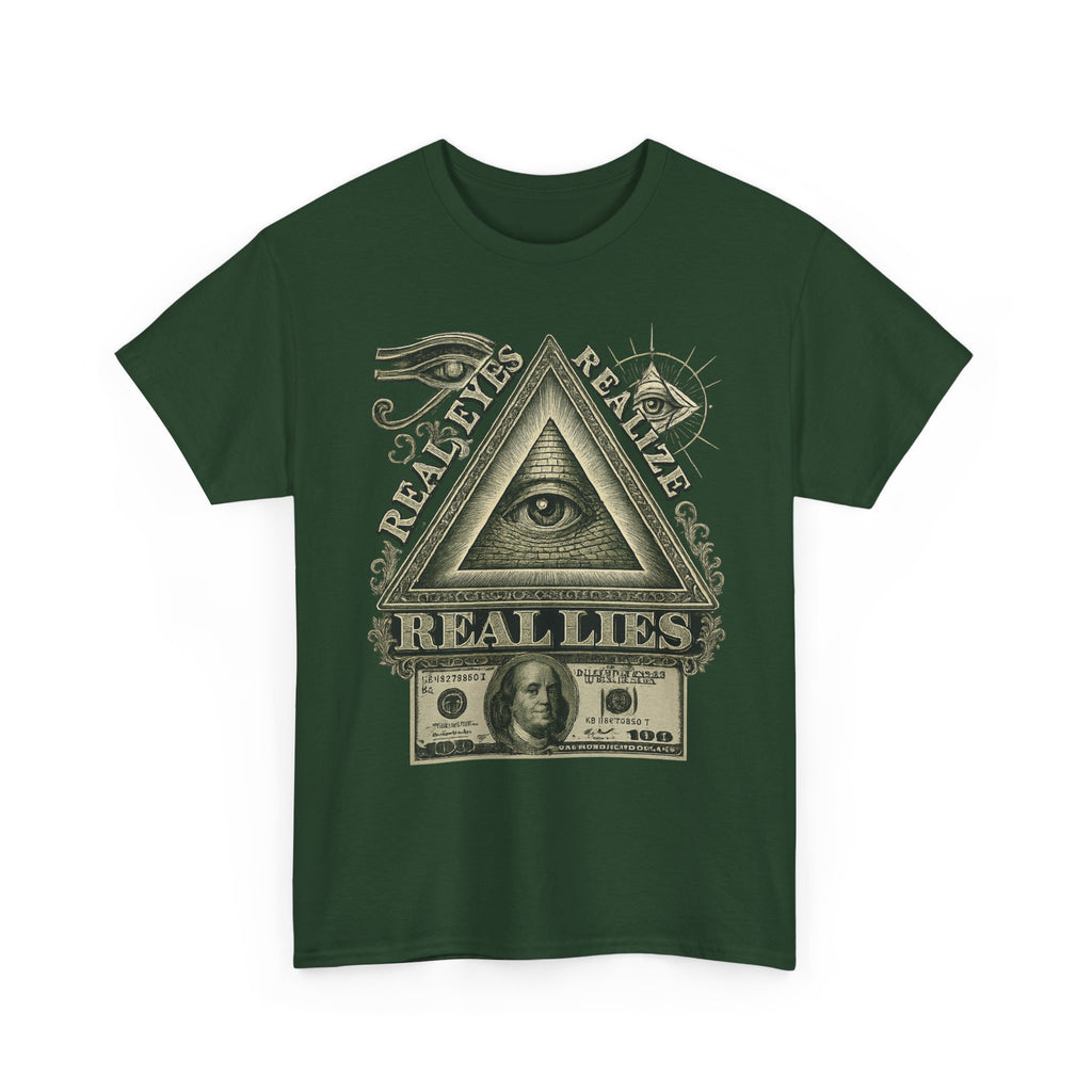 T-Shirt mit Auge der Vorsehung im Geld-Stil – Vintage-Währung Spirituelle Streetwear