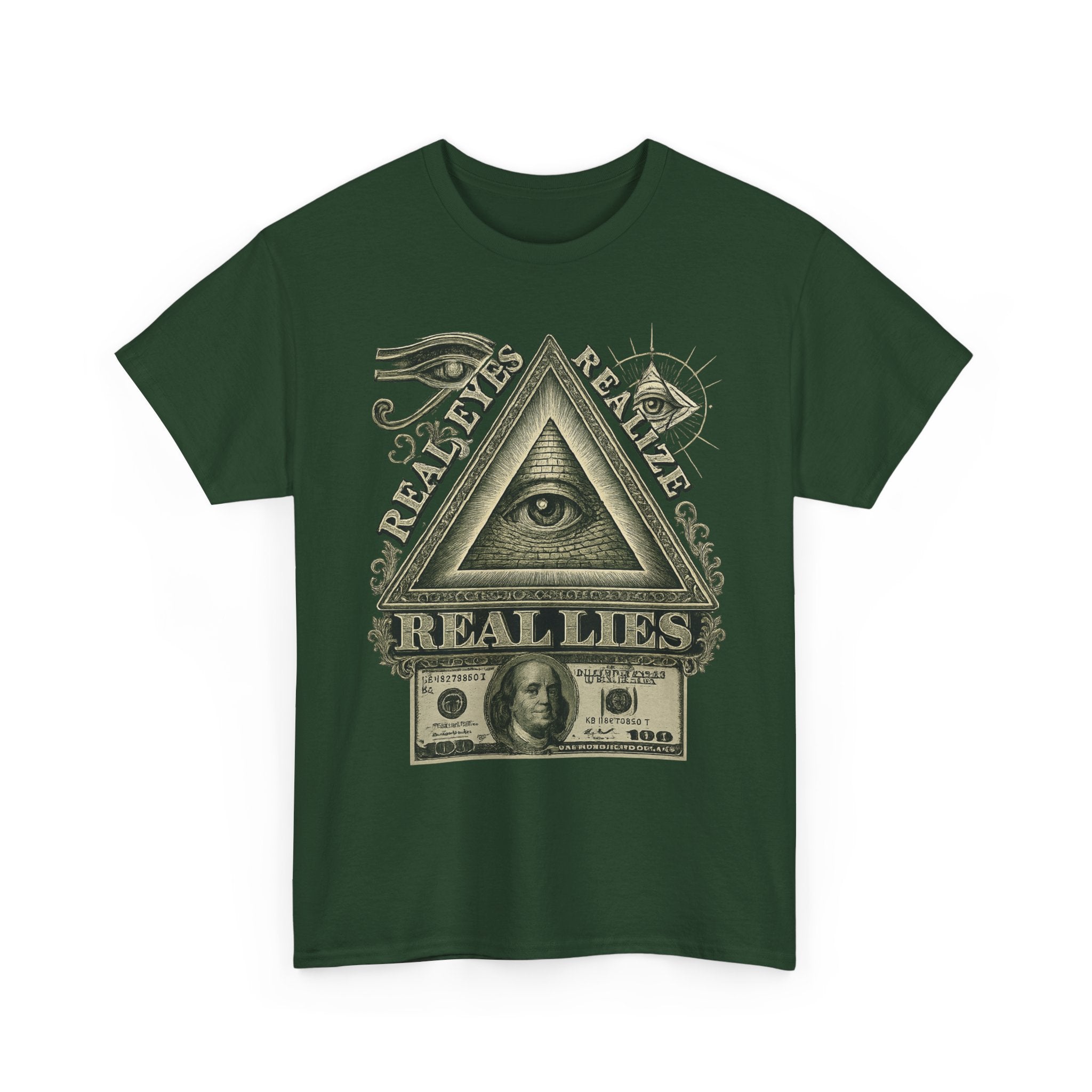 T-Shirt mit Auge der Vorsehung im Geld-Stil – Vintage-Währung Spirituelle Streetwear