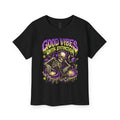 Youth Tee — "Good Vibes Until Extinction" Skeleton DJ Graphic