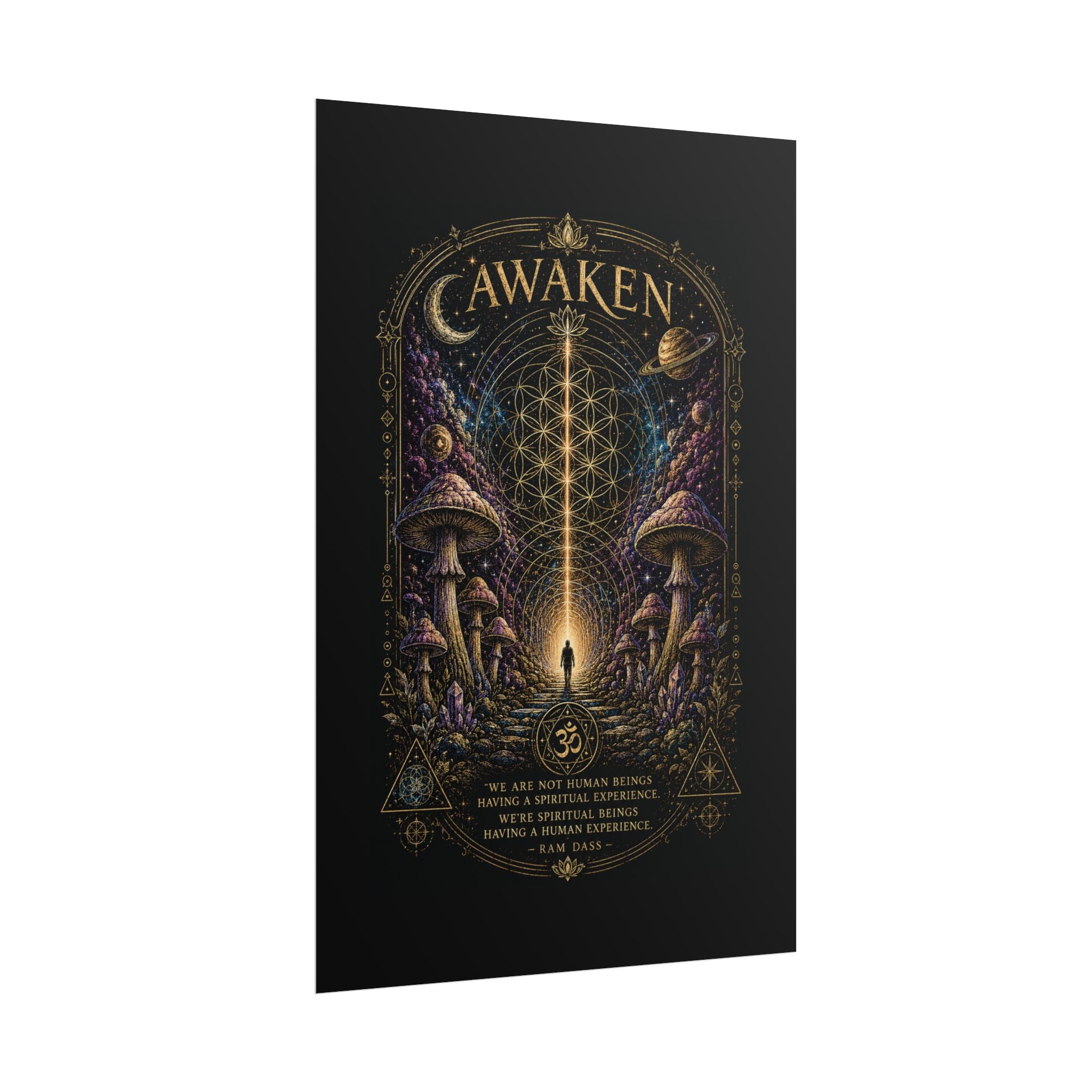 Awaken Mushroom Mystical Poster — Psychedelic Spiritual Wall Art (Rolled Poster)