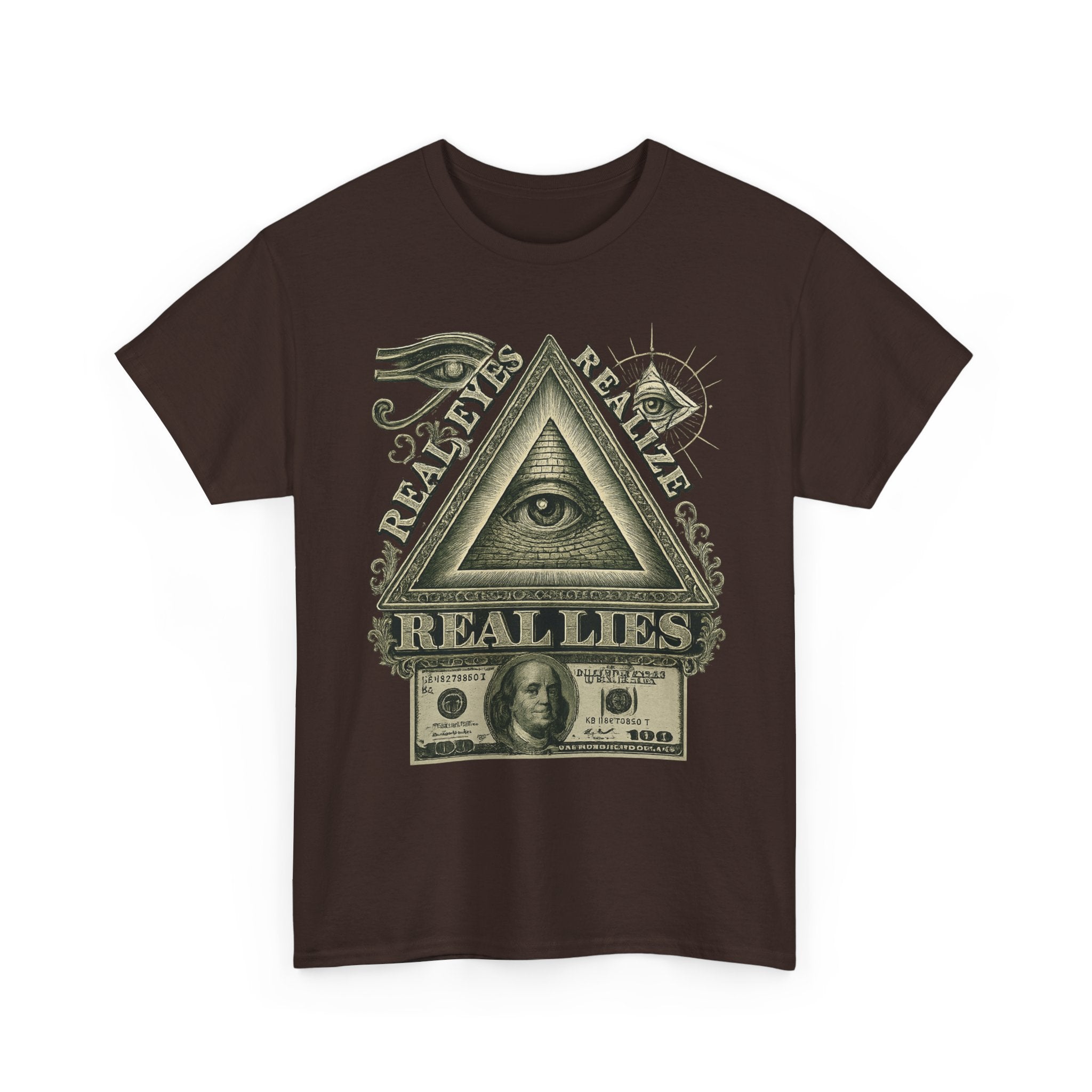 T-Shirt mit Auge der Vorsehung im Geld-Stil – Vintage-Währung Spirituelle Streetwear