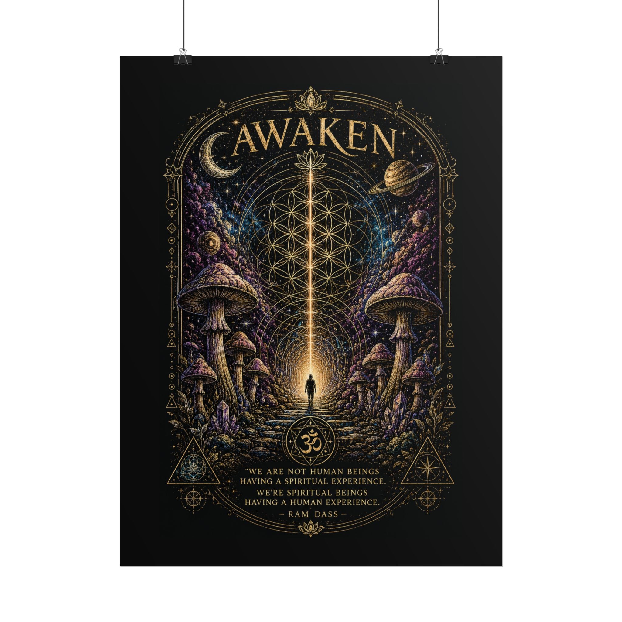 Awaken Mushroom Mystical Poster — Psychedelic Spiritual Wall Art (Rolled Poster)