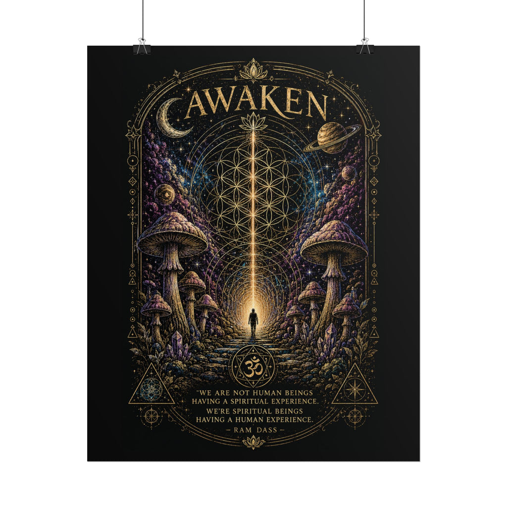 Awaken Mushroom Mystical Poster — Psychedelic Spiritual Wall Art (Rolled Poster)