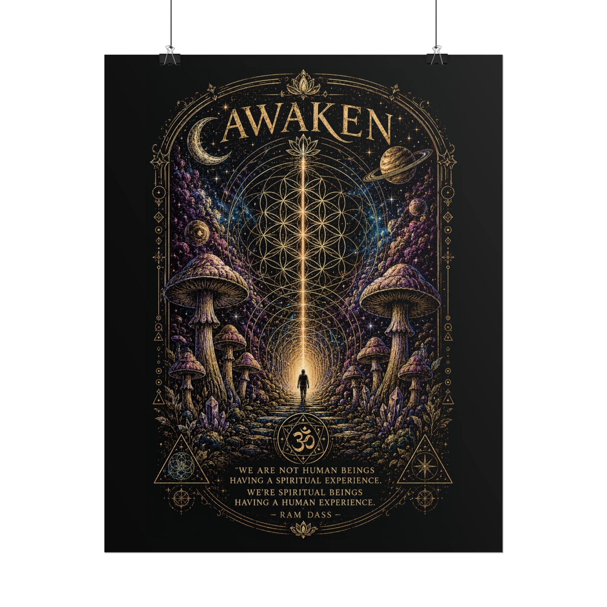 Awaken Mushroom Mystical Poster — Psychedelic Spiritual Wall Art (Rolled Poster)