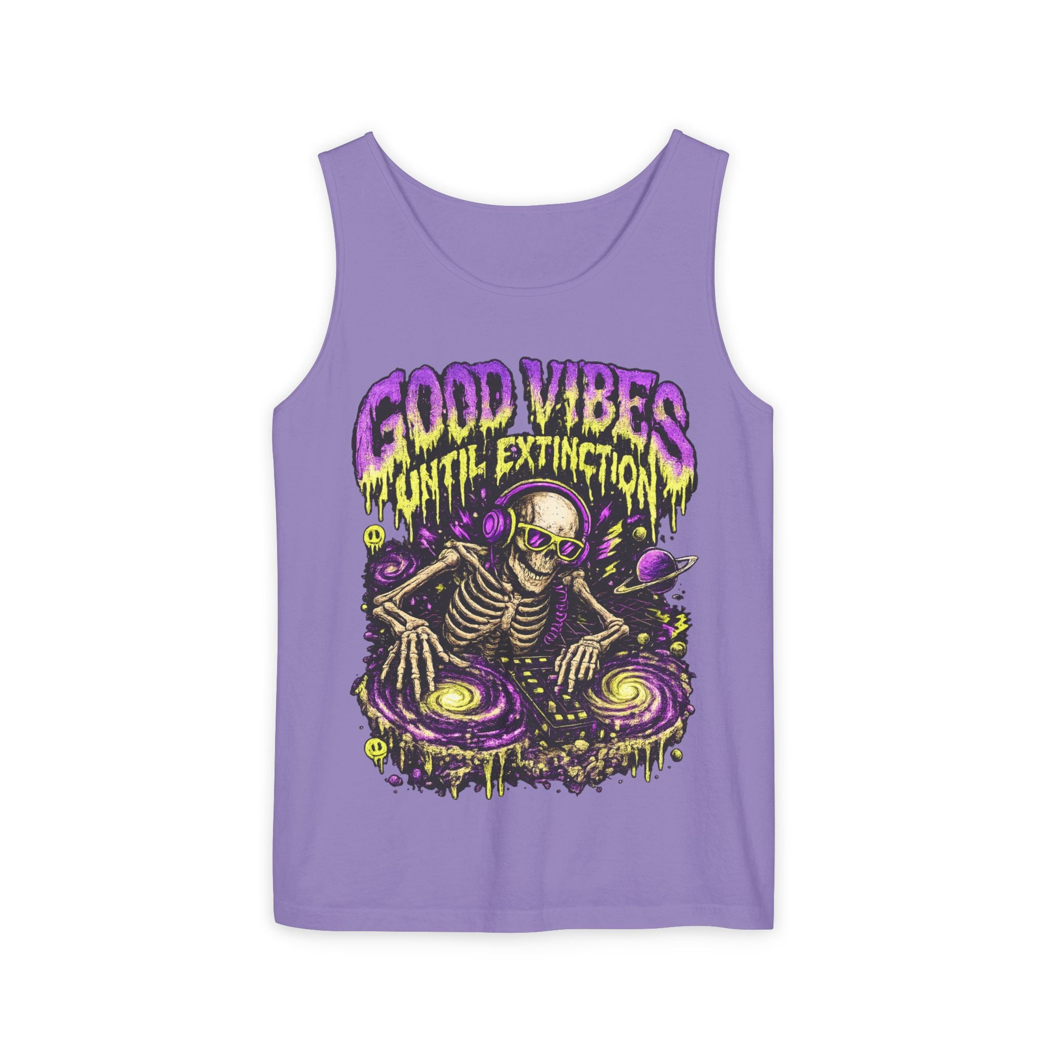 Good Vibes Until Extinction Tank Top | Cosmic Skeleton DJ Tank Top