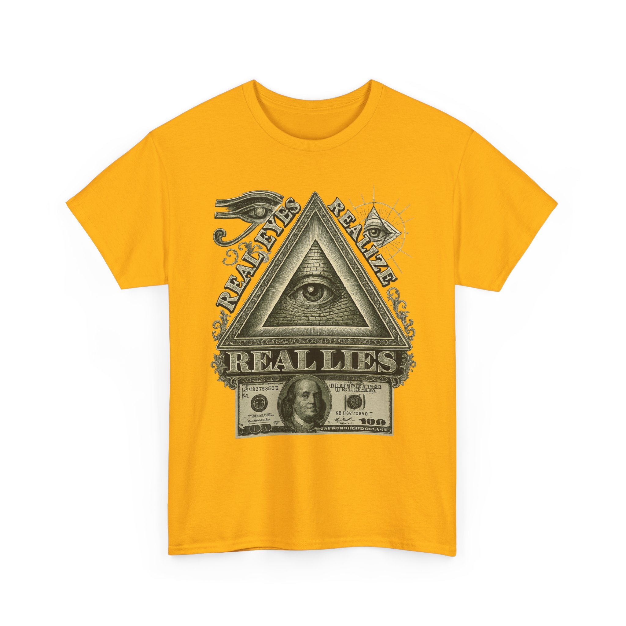T-Shirt mit Auge der Vorsehung im Geld-Stil – Vintage-Währung Spirituelle Streetwear