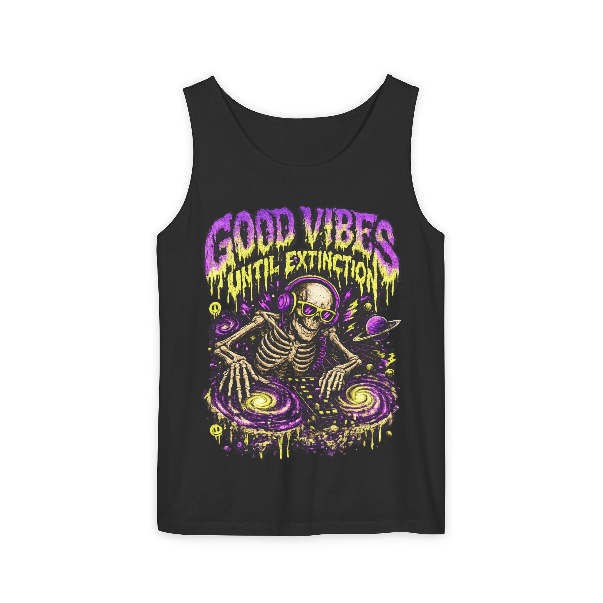 Good Vibes Until Extinction Tank Top | Cosmic Skeleton DJ Tank Top