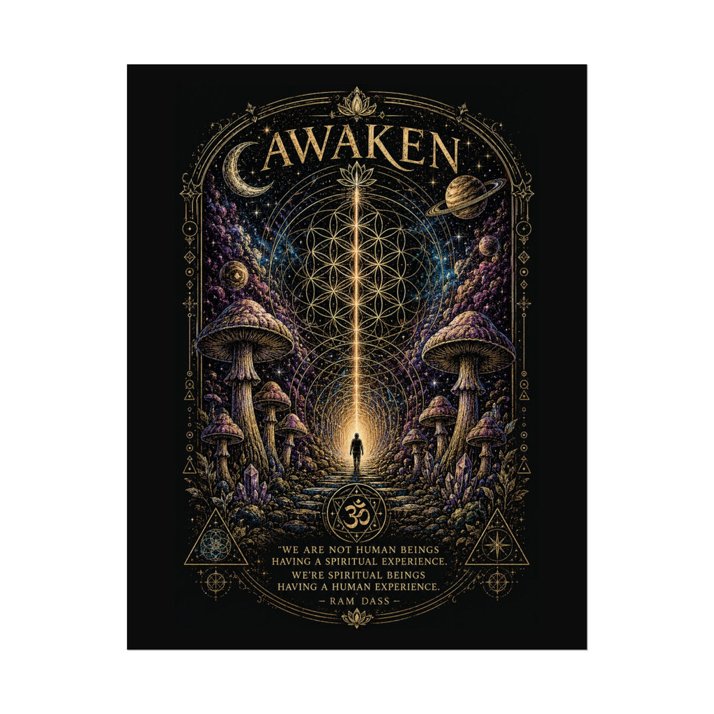 Awaken Mushroom Mystical Poster — Psychedelic Spiritual Wall Art (Rolled Poster)