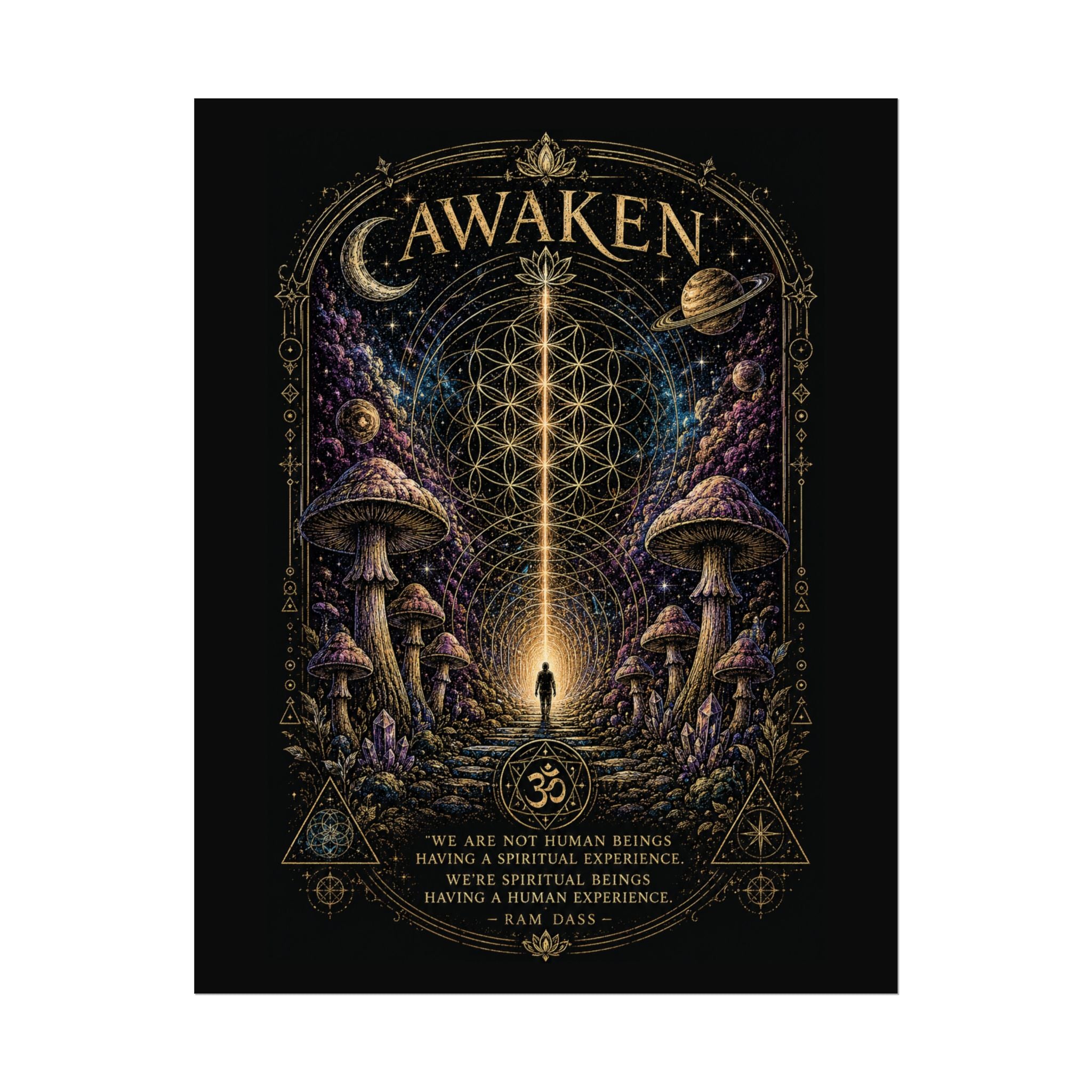 Awaken Mushroom Mystical Poster — Psychedelic Spiritual Wall Art (Rolled Poster)