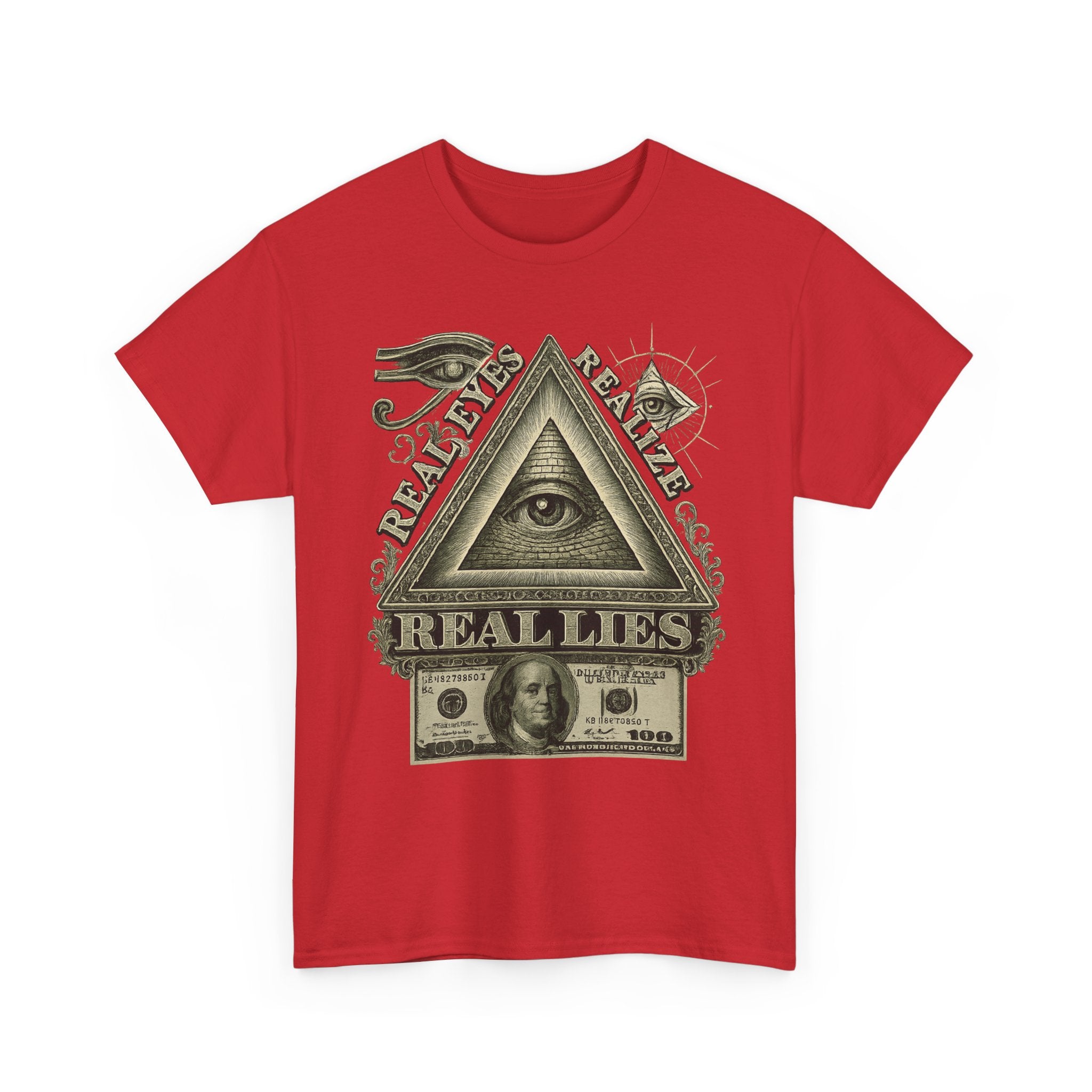 T-Shirt mit Auge der Vorsehung im Geld-Stil – Vintage-Währung Spirituelle Streetwear