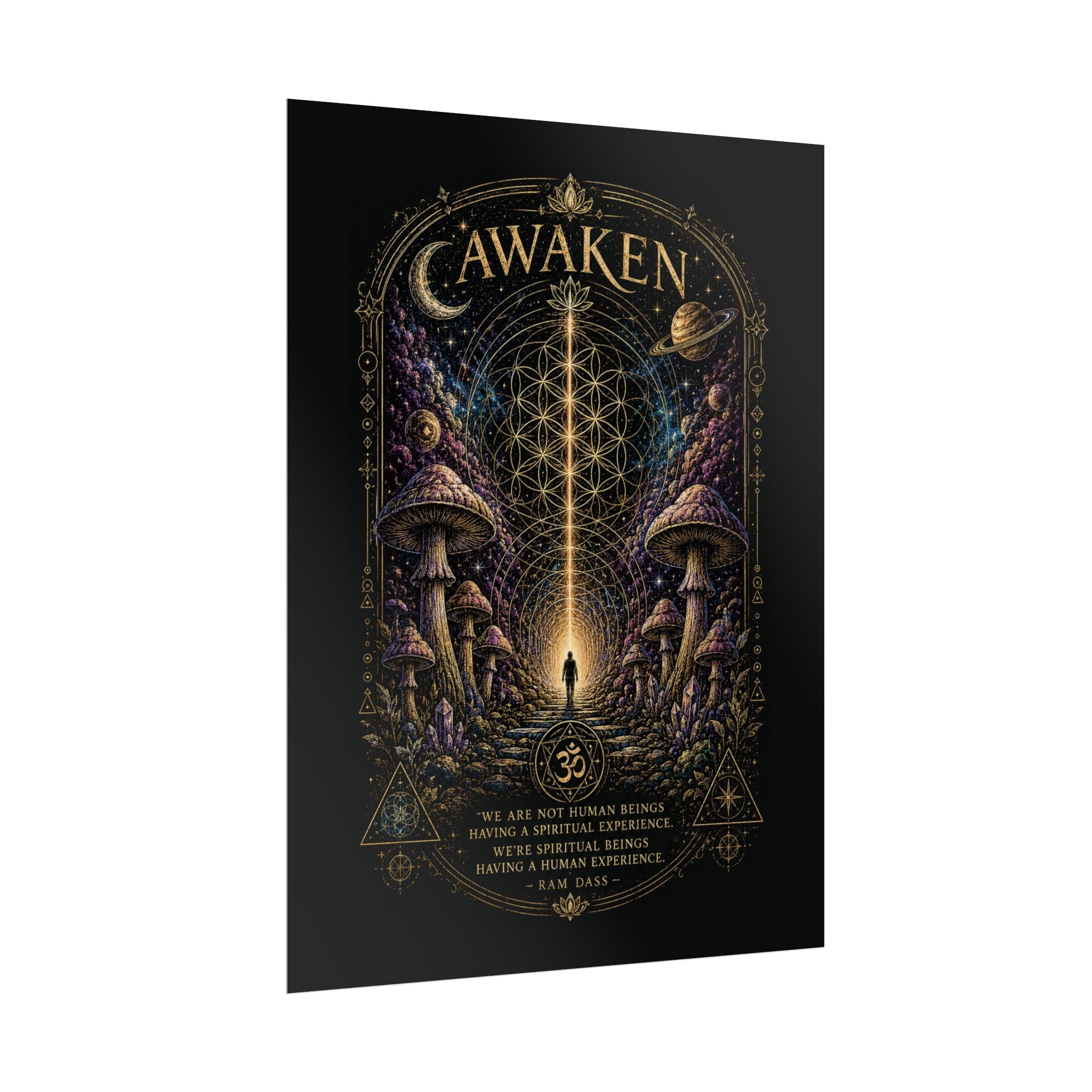 Awaken Mushroom Mystical Poster — Psychedelic Spiritual Wall Art (Rolled Poster)