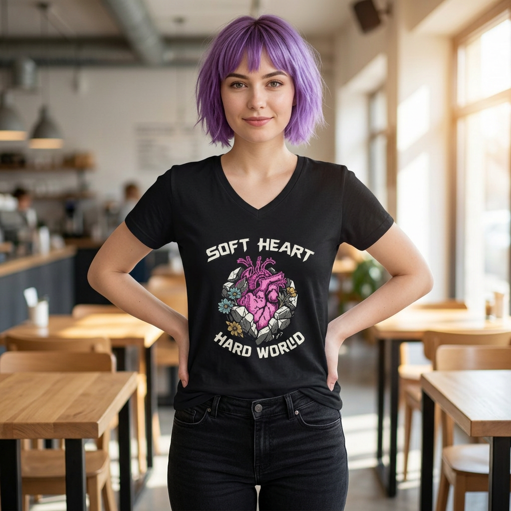 Soft Heart, Hard World V-Neck Tee