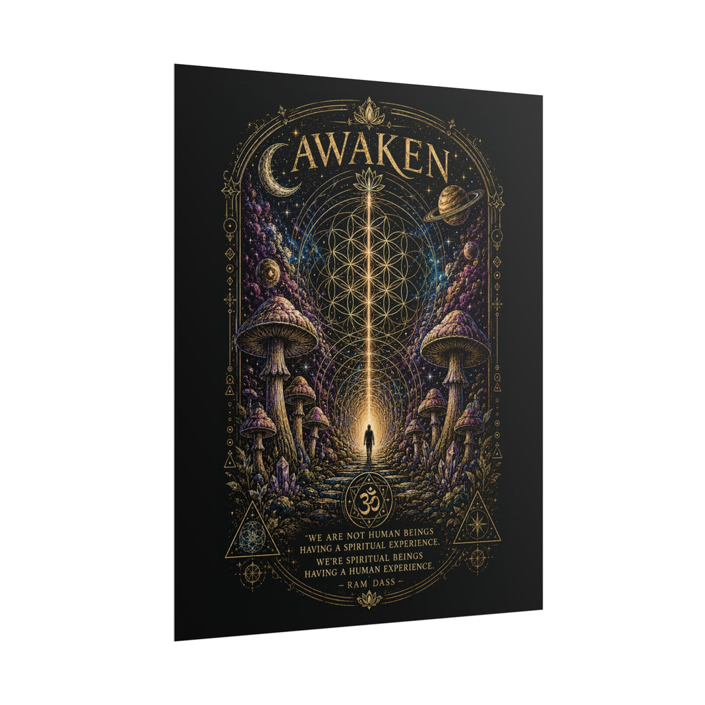 Awaken Mushroom Mystical Poster — Psychedelic Spiritual Wall Art (Rolled Poster)