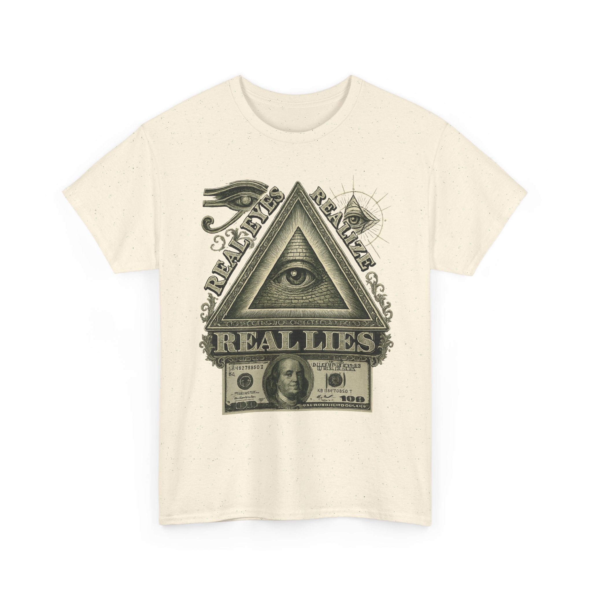 T-Shirt mit Auge der Vorsehung im Geld-Stil – Vintage-Währung Spirituelle Streetwear