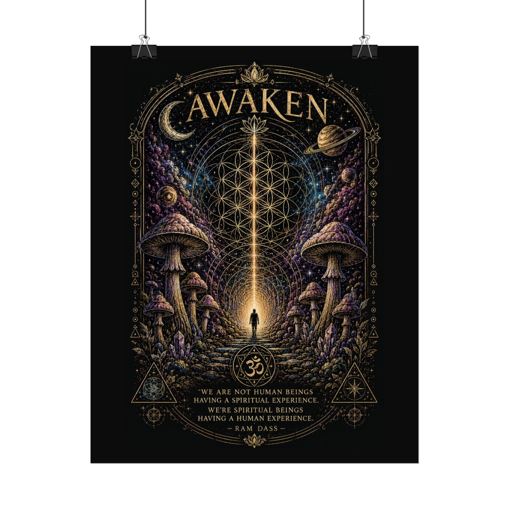 Awaken Mushroom Mystical Poster — Psychedelic Spiritual Wall Art (Rolled Poster)