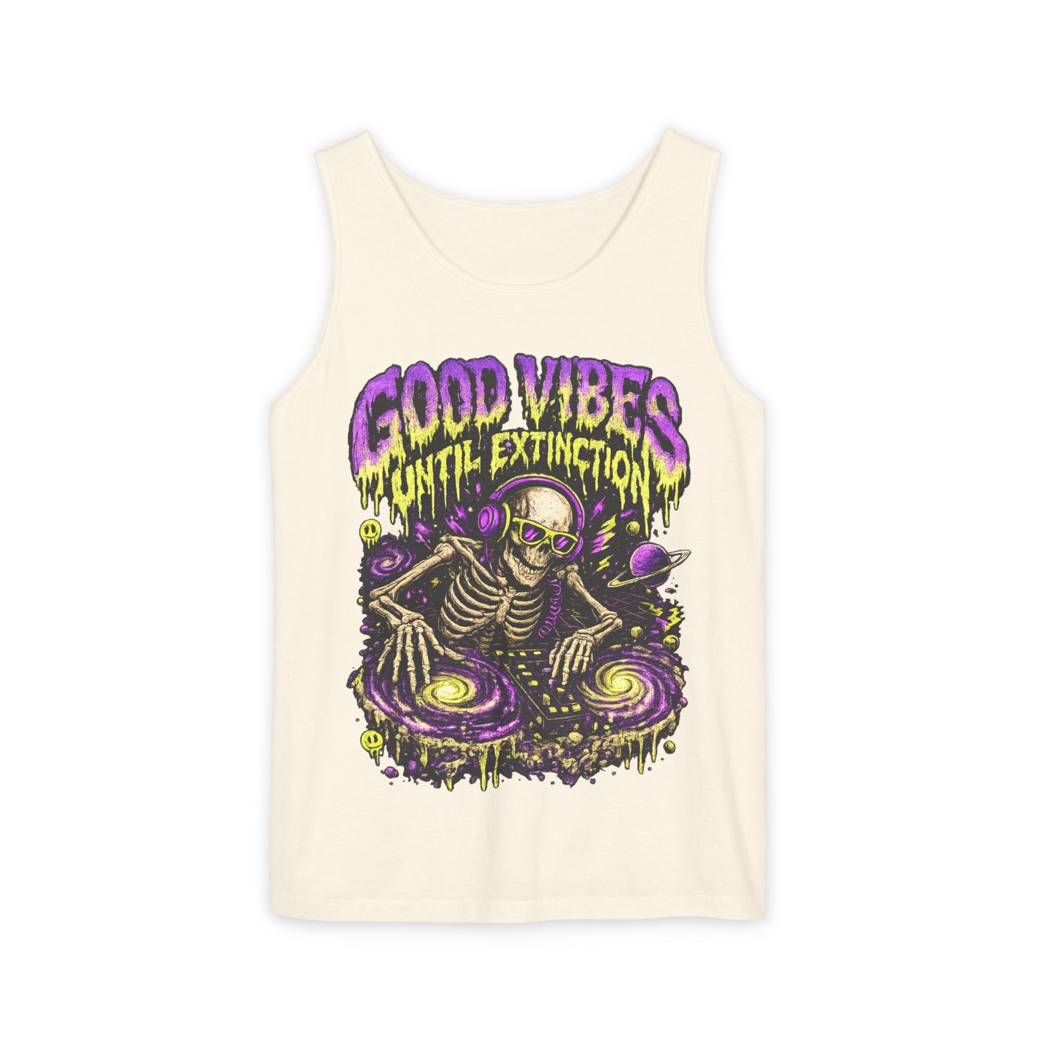 Good Vibes Until Extinction Tank Top | Cosmic Skeleton DJ Tank Top