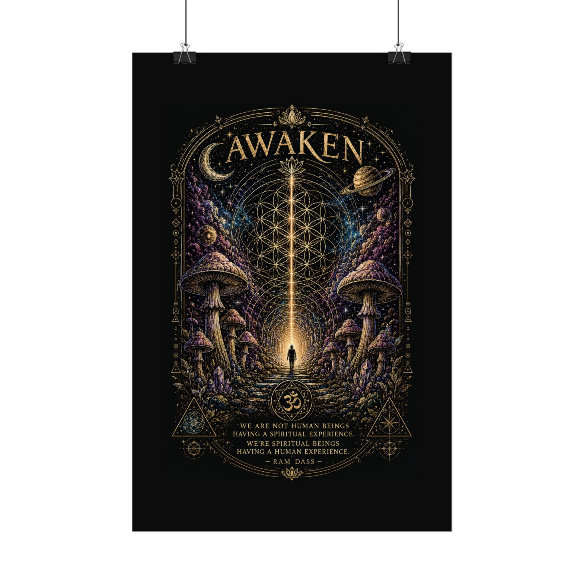 Awaken Mushroom Mystical Poster — Psychedelic Spiritual Wall Art (Rolled Poster)