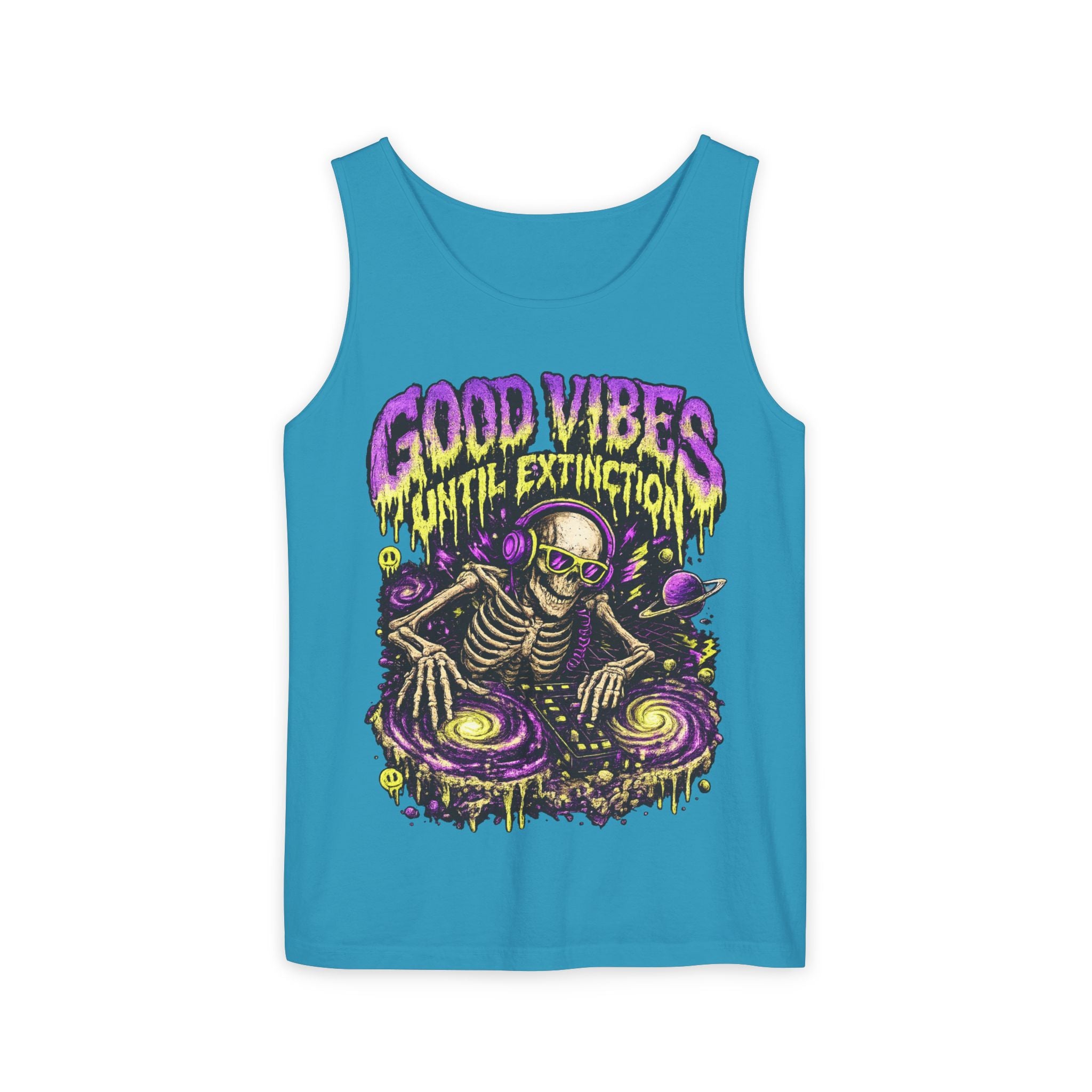 Good Vibes Until Extinction Tank Top | Cosmic Skeleton DJ Tank Top