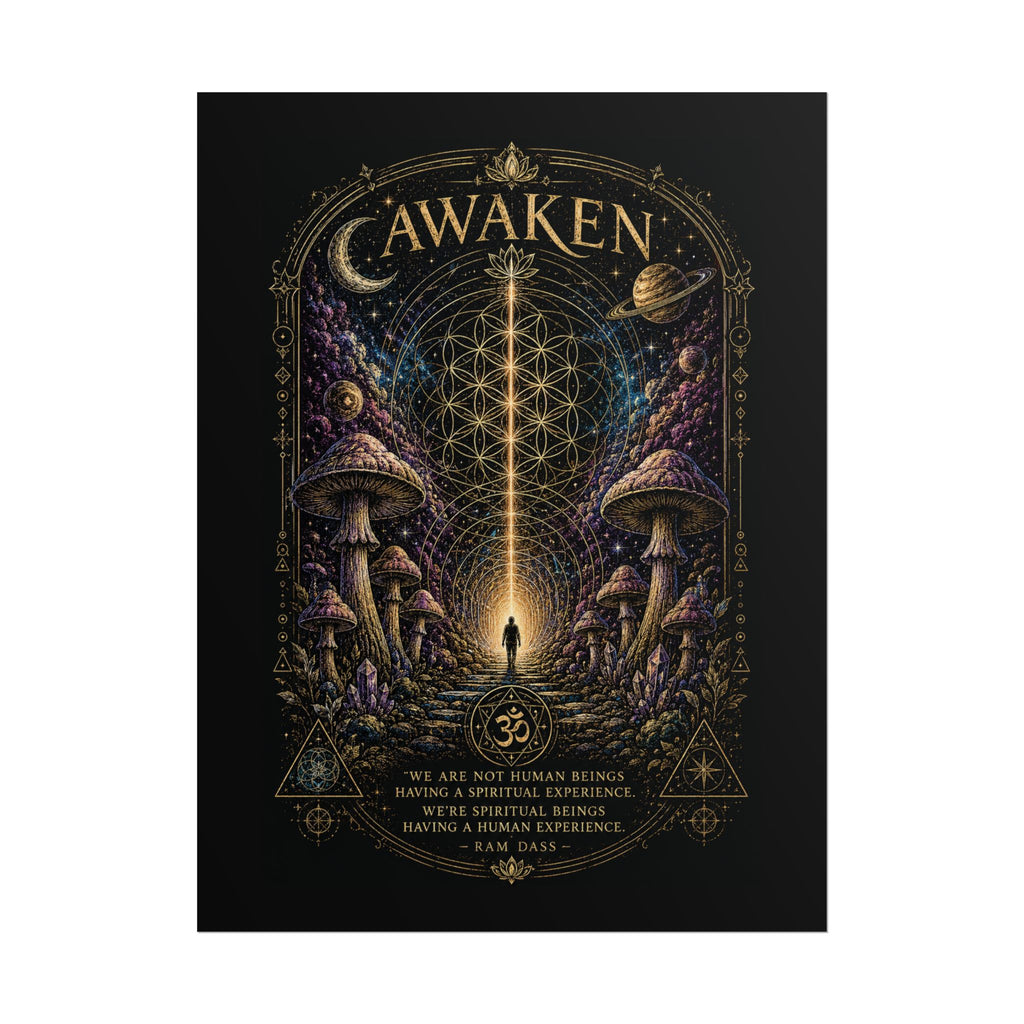 Awaken Mushroom Mystical Poster — Psychedelic Spiritual Wall Art (Rolled Poster)