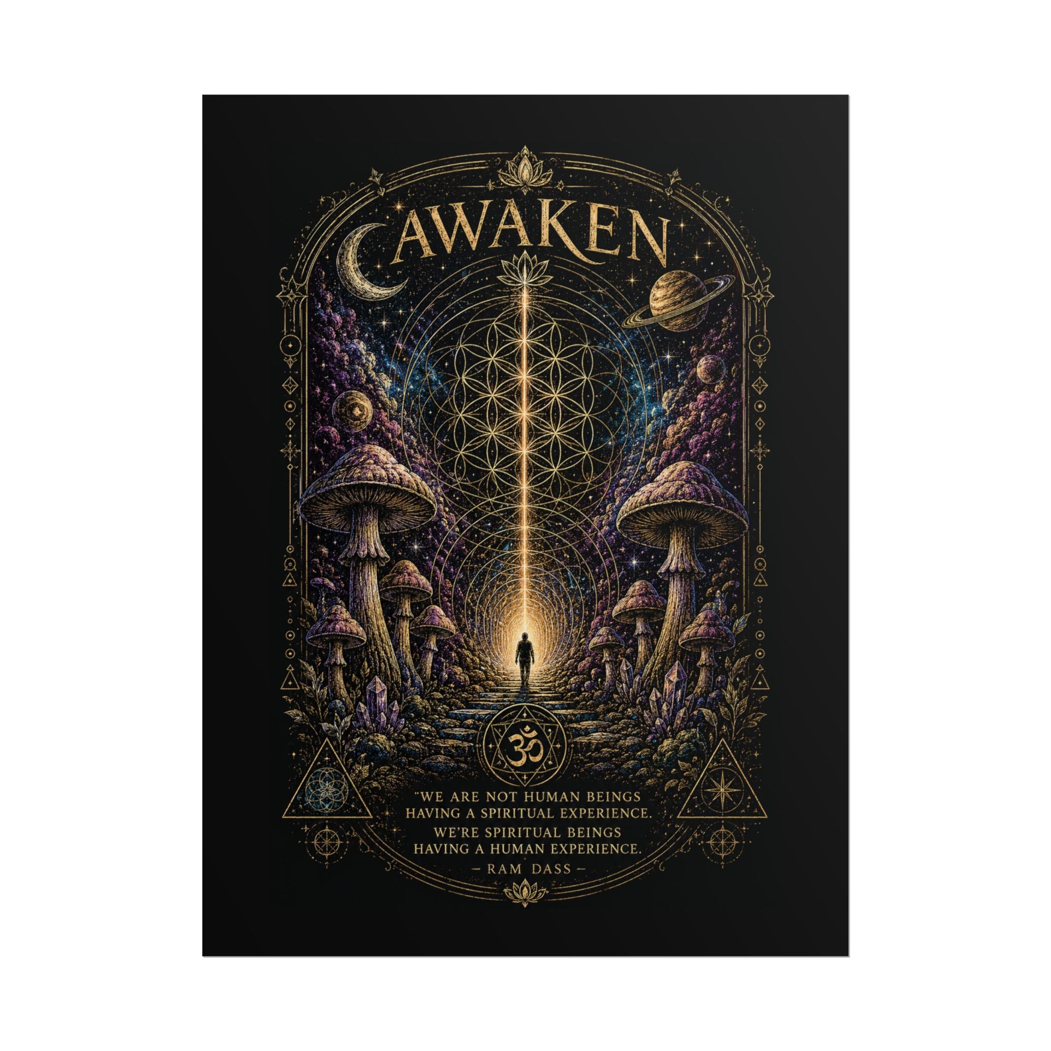 Awaken Mushroom Mystical Poster — Psychedelic Spiritual Wall Art (Rolled Poster)