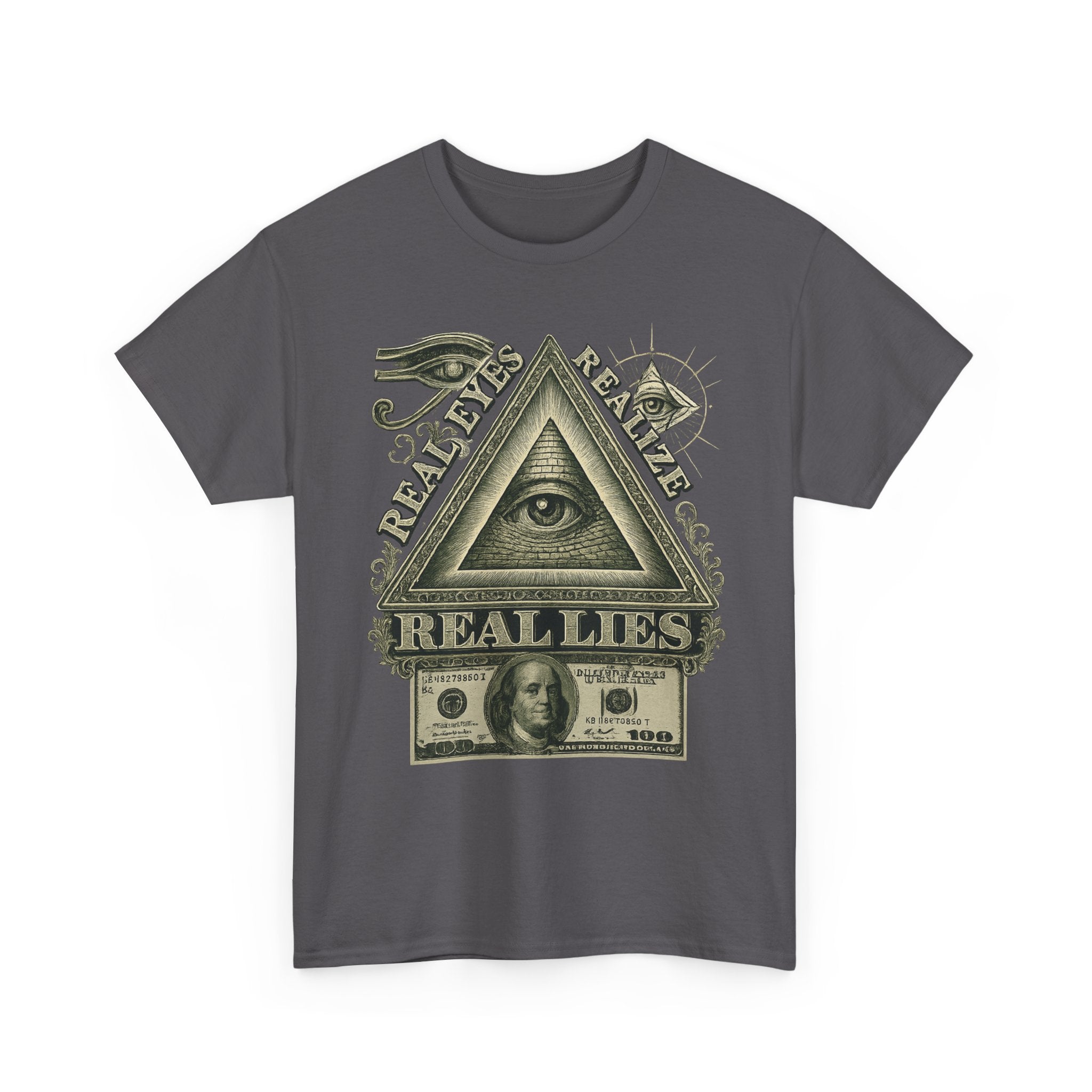T-Shirt mit Auge der Vorsehung im Geld-Stil – Vintage-Währung Spirituelle Streetwear