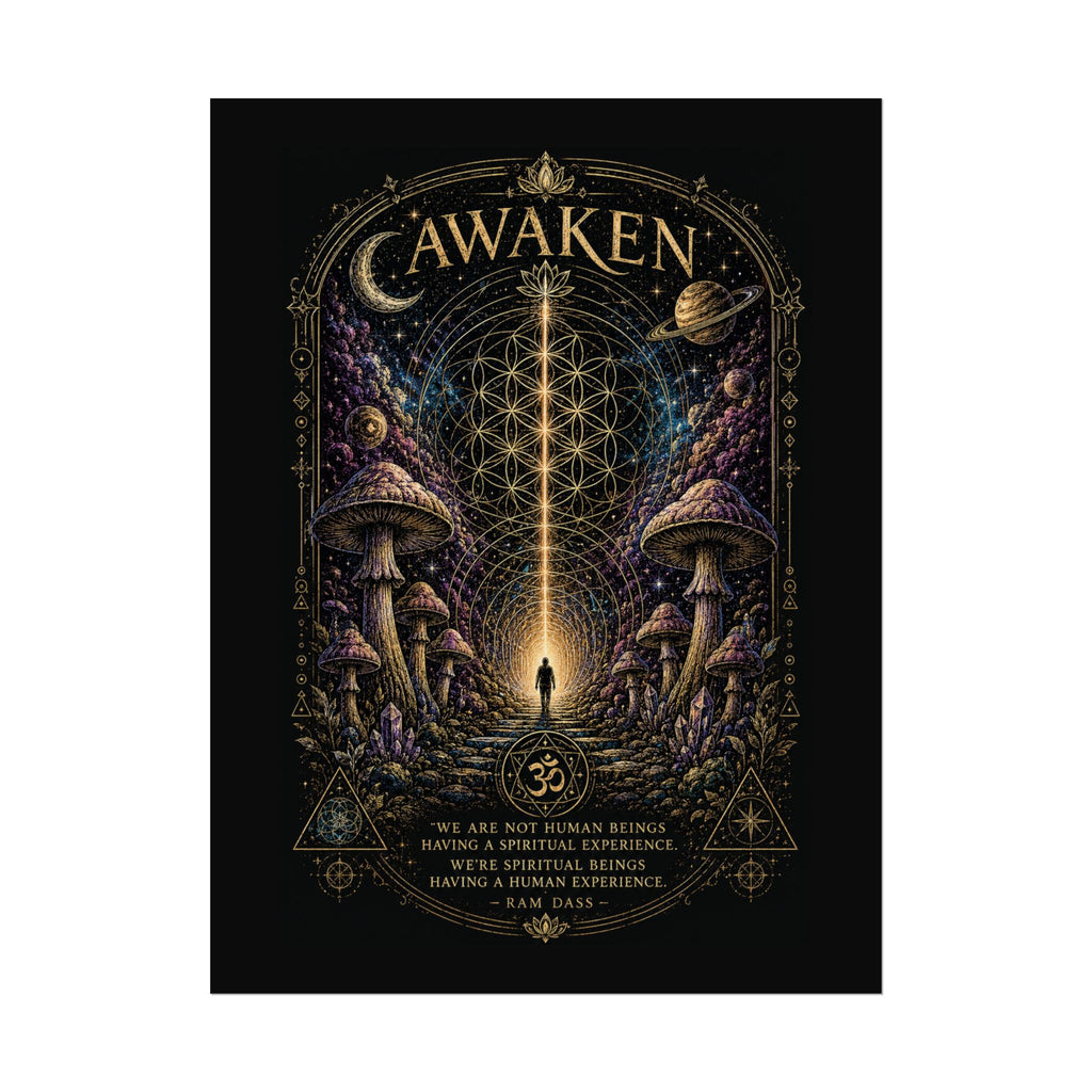Awaken Mushroom Mystical Poster — Psychedelic Spiritual Wall Art (Rolled Poster)