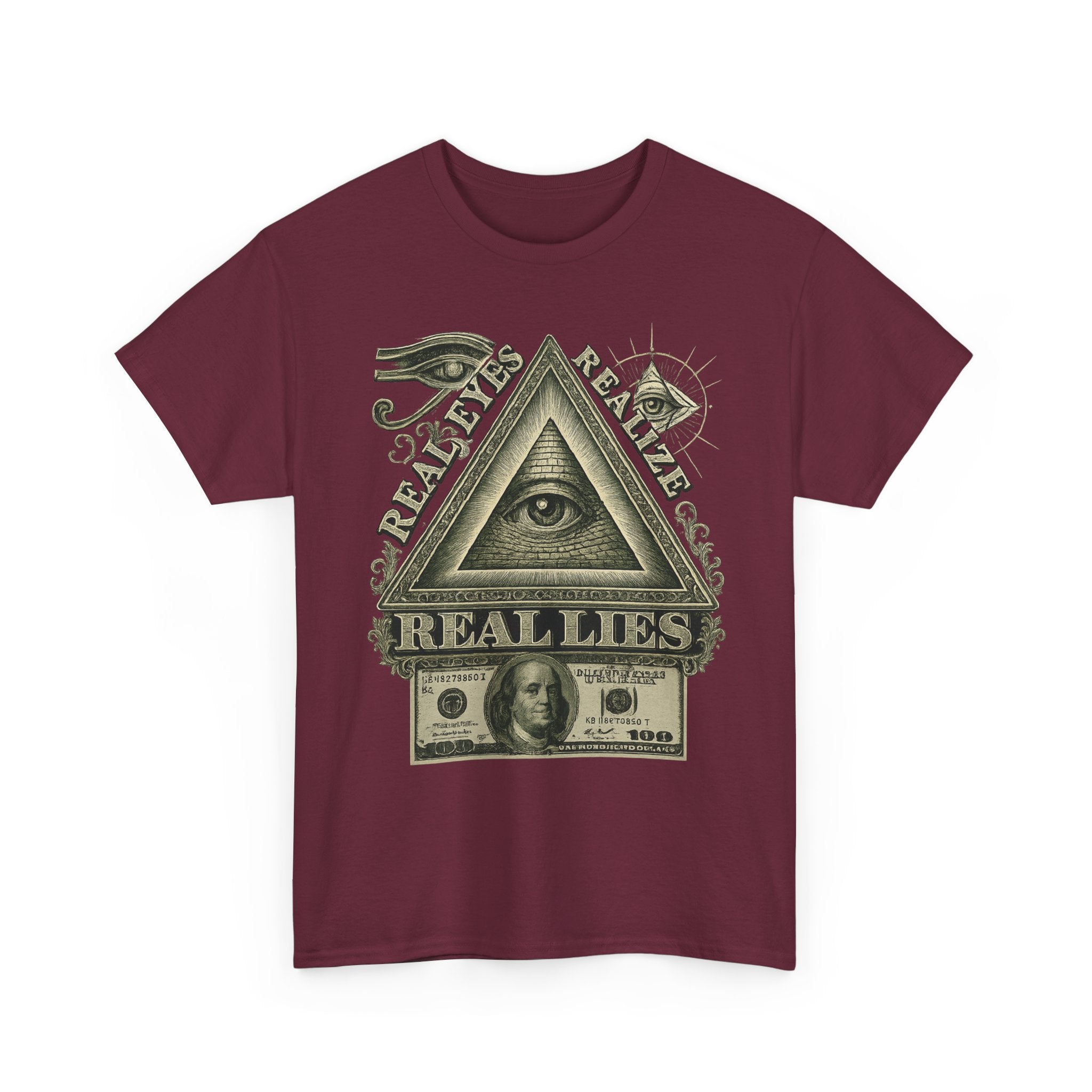 T-Shirt mit Auge der Vorsehung im Geld-Stil – Vintage-Währung Spirituelle Streetwear