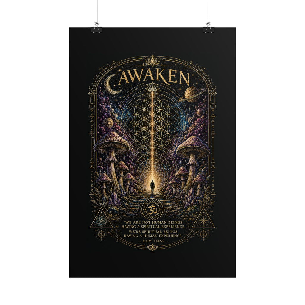 Awaken Mushroom Mystical Poster — Psychedelic Spiritual Wall Art (Rolled Poster)