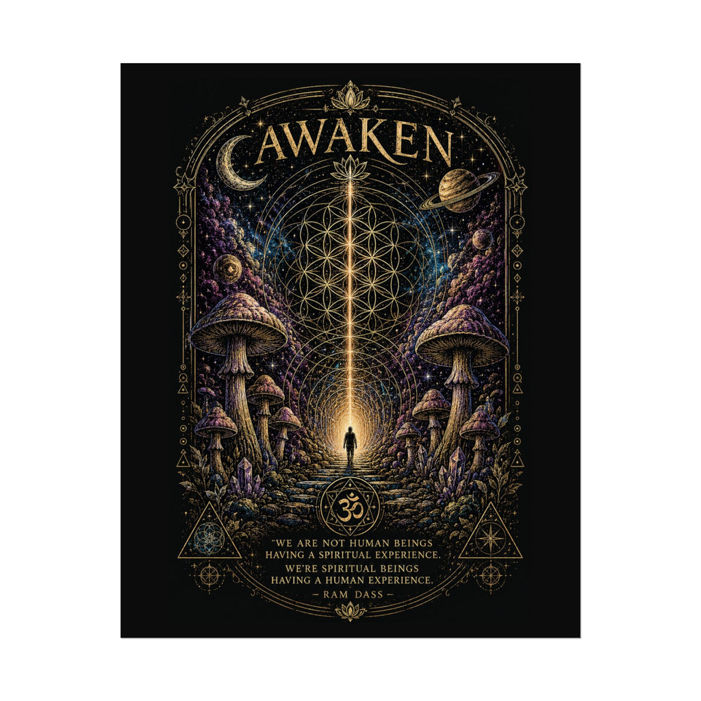 Awaken Mushroom Mystical Poster — Psychedelic Spiritual Wall Art (Rolled Poster)