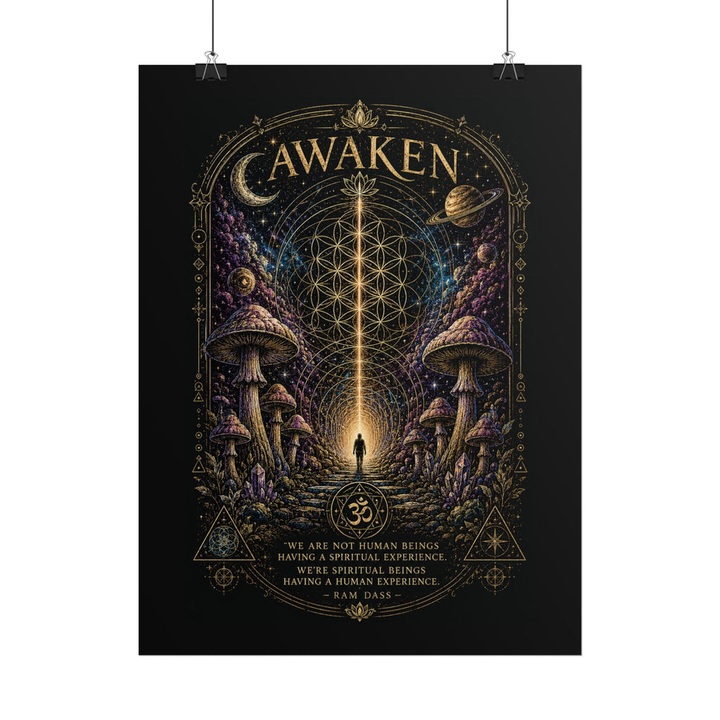 Awaken Mushroom Mystical Poster — Psychedelic Spiritual Wall Art (Rolled Poster)