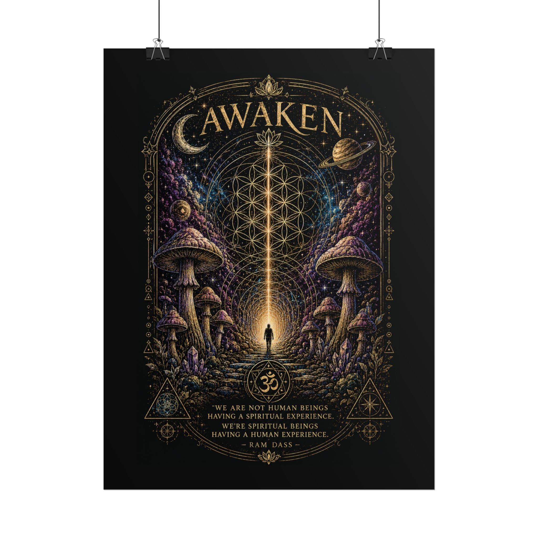 Awaken Mushroom Mystical Poster — Psychedelic Spiritual Wall Art (Rolled Poster)