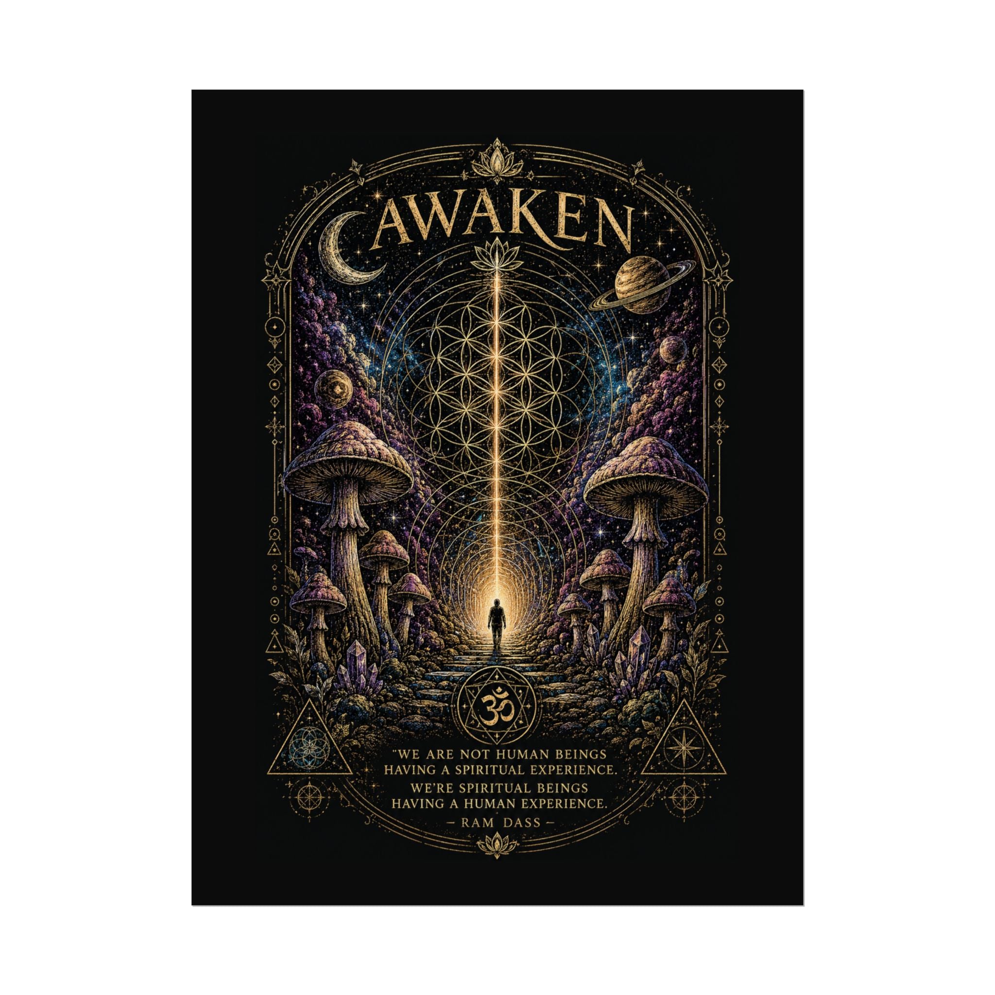 Awaken Mushroom Mystical Poster — Psychedelic Spiritual Wall Art (Rolled Poster)