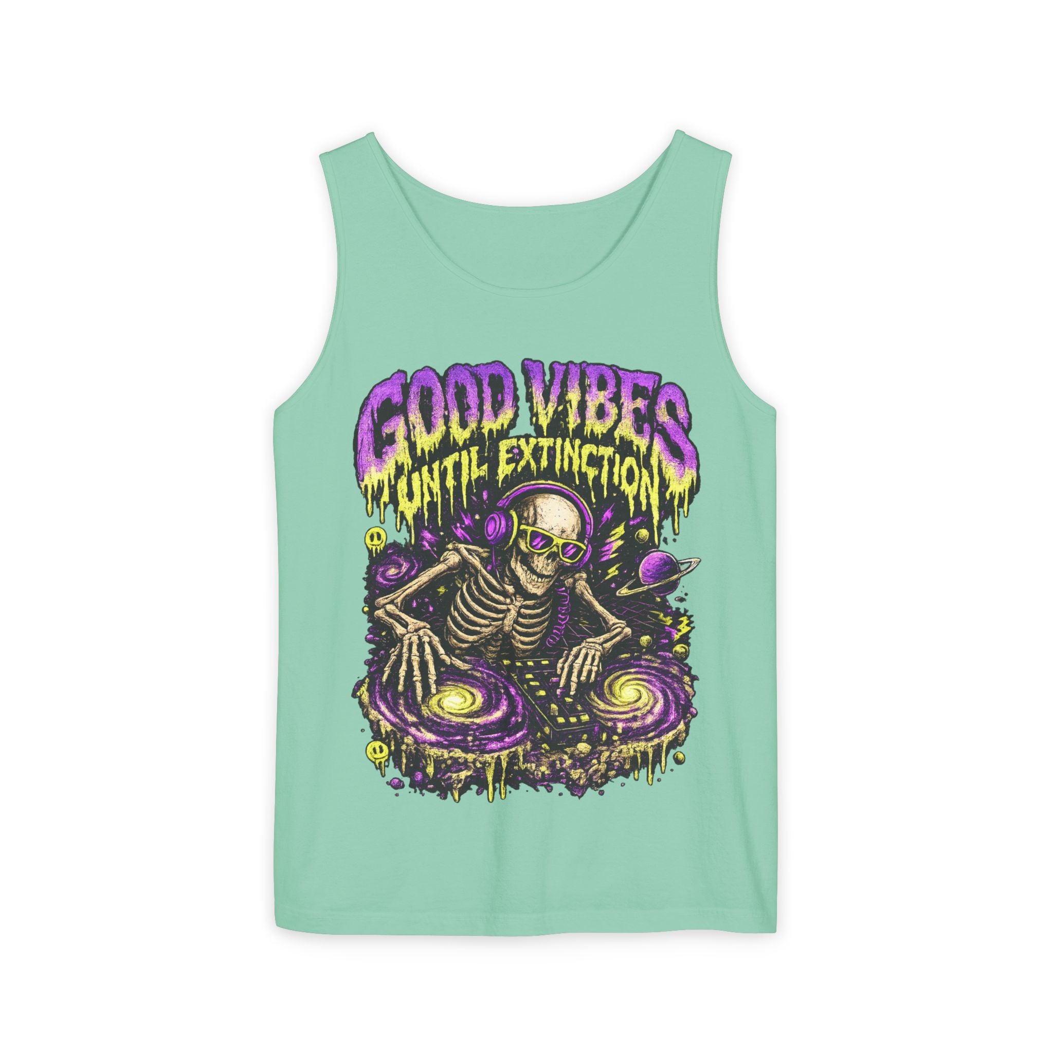 Good Vibes Until Extinction Tank Top | Cosmic Skeleton DJ Tank Top