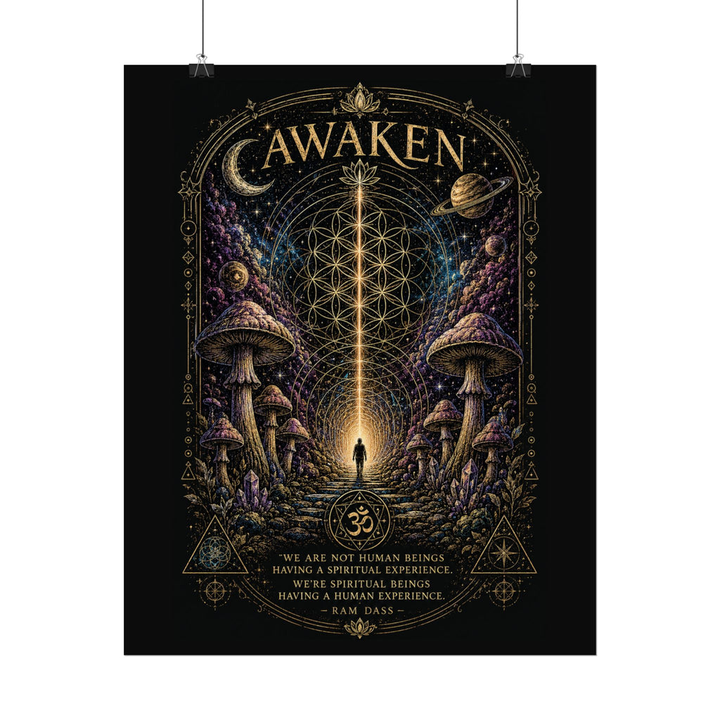 Awaken Mushroom Mystical Poster — Psychedelic Spiritual Wall Art (Rolled Poster)