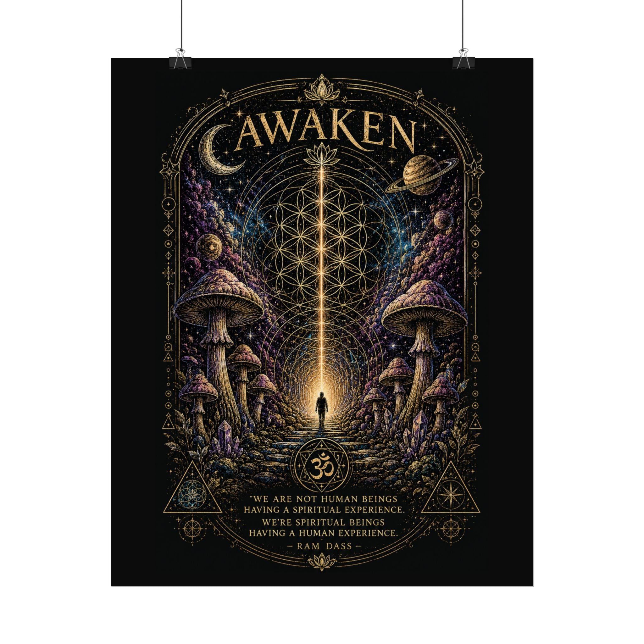 Awaken Mushroom Mystical Poster — Psychedelic Spiritual Wall Art (Rolled Poster)