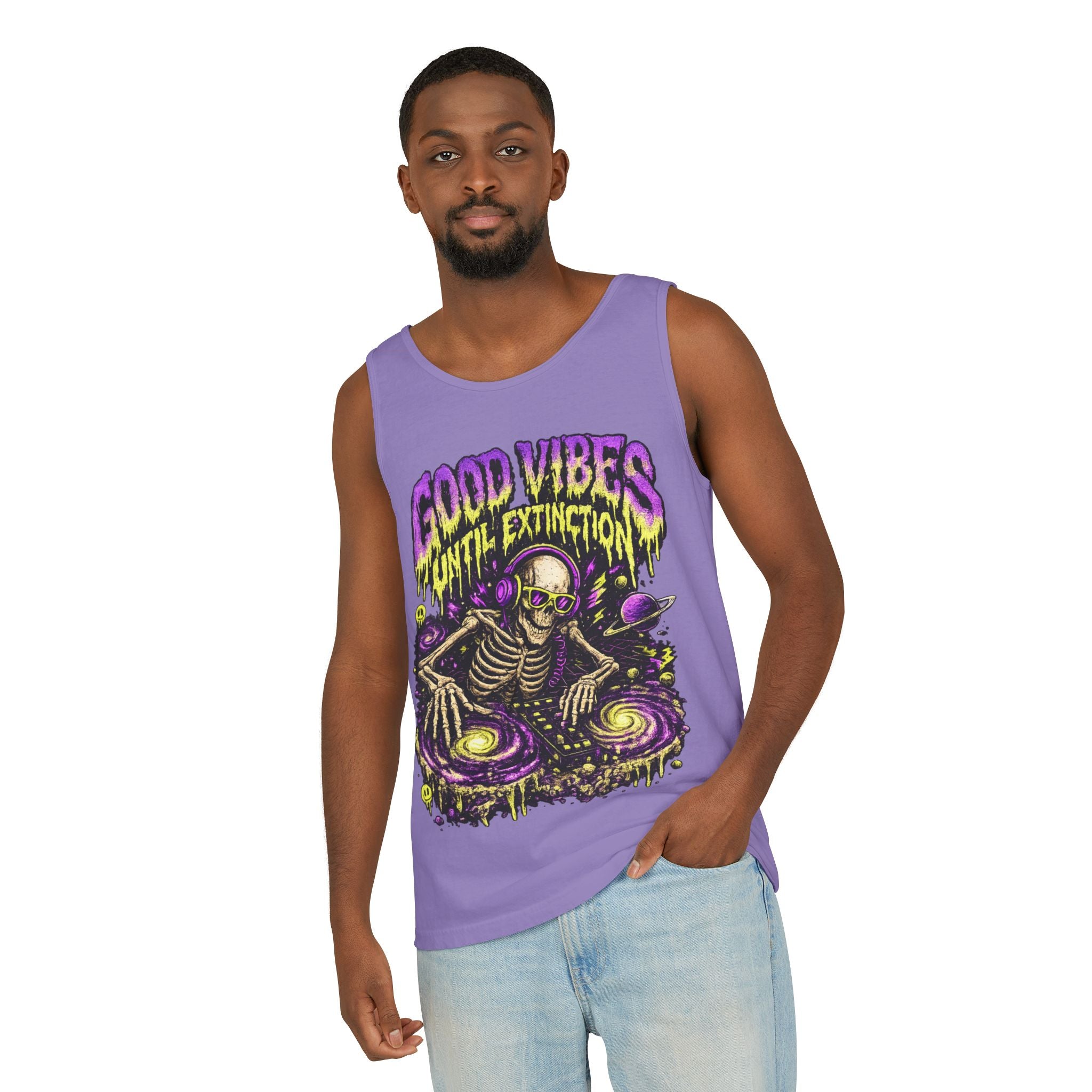 Good Vibes Until Extinction Tank Top | Cosmic Skeleton DJ Tank Top
