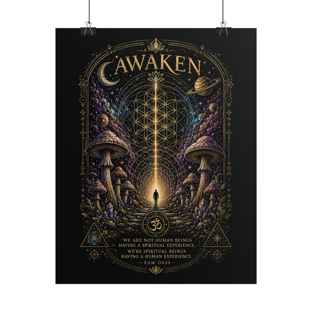 Awaken Mushroom Mystical Poster — Psychedelic Spiritual Wall Art (Rolled Poster)