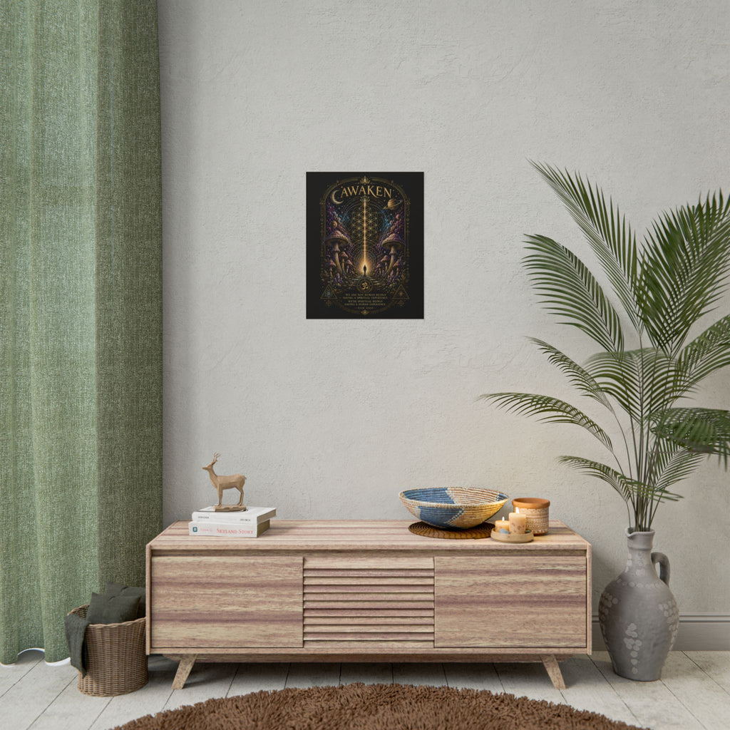 Awaken Mushroom Mystical Poster — Psychedelic Spiritual Wall Art (Rolled Poster)